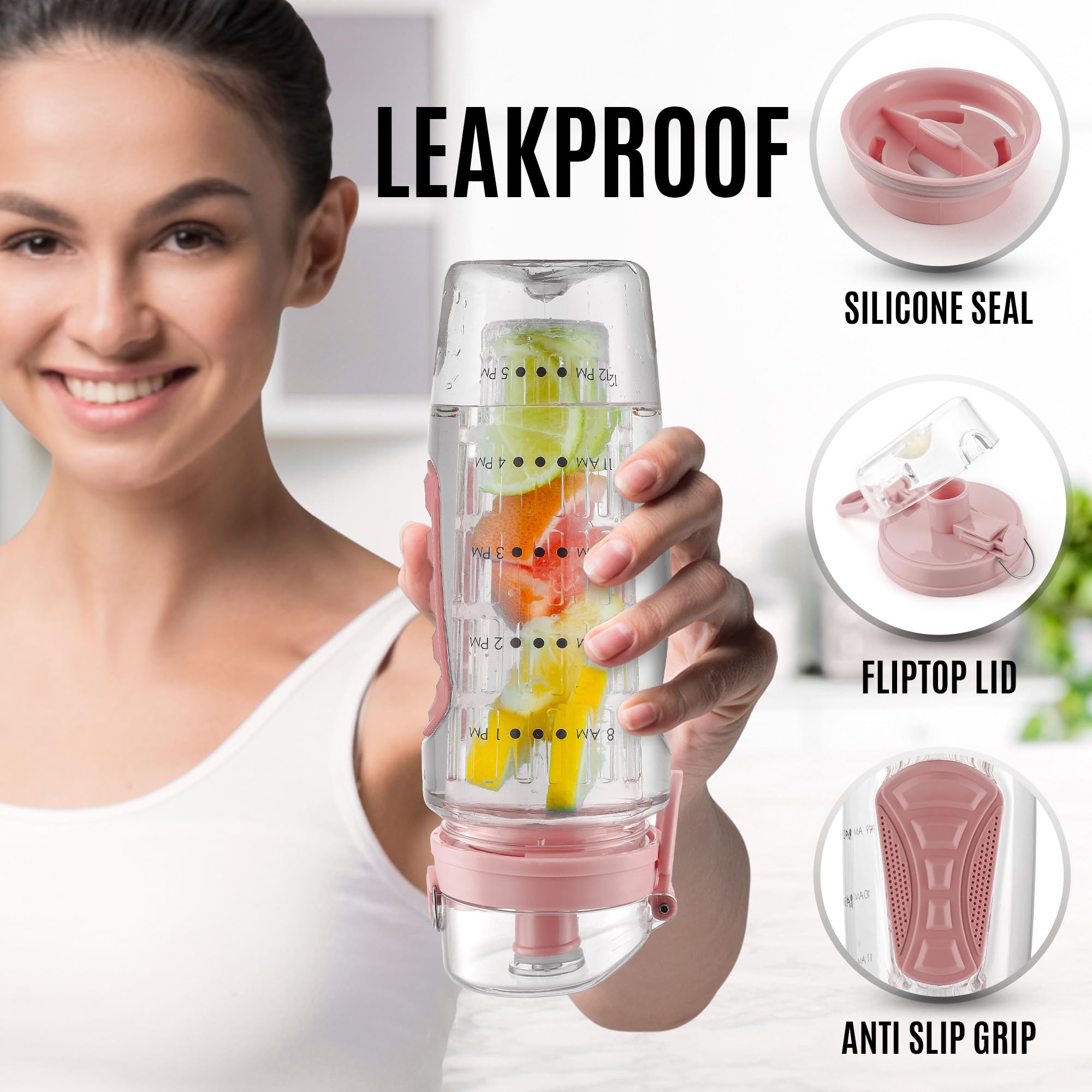 Zulay 34 Oz Large, Leakproof Fruit Infuser Water Bottle With Sleeve And Anti-Slip Grip - Men