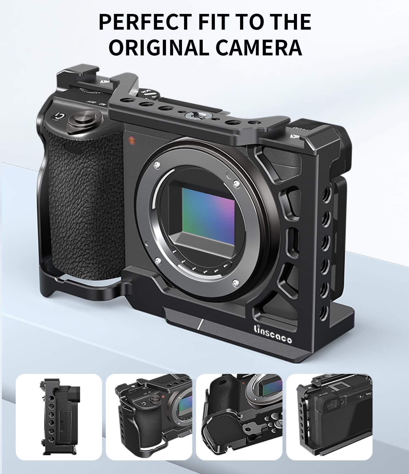 Linscaco Cage For Sony A6400/A6300/A6000/A6100, Video Stabilizer With 1/4"-20 & 3/8"-16 Threaded Holes, Arca-Swiss Compatible, Cold Shoe Mount, Aluminum Build