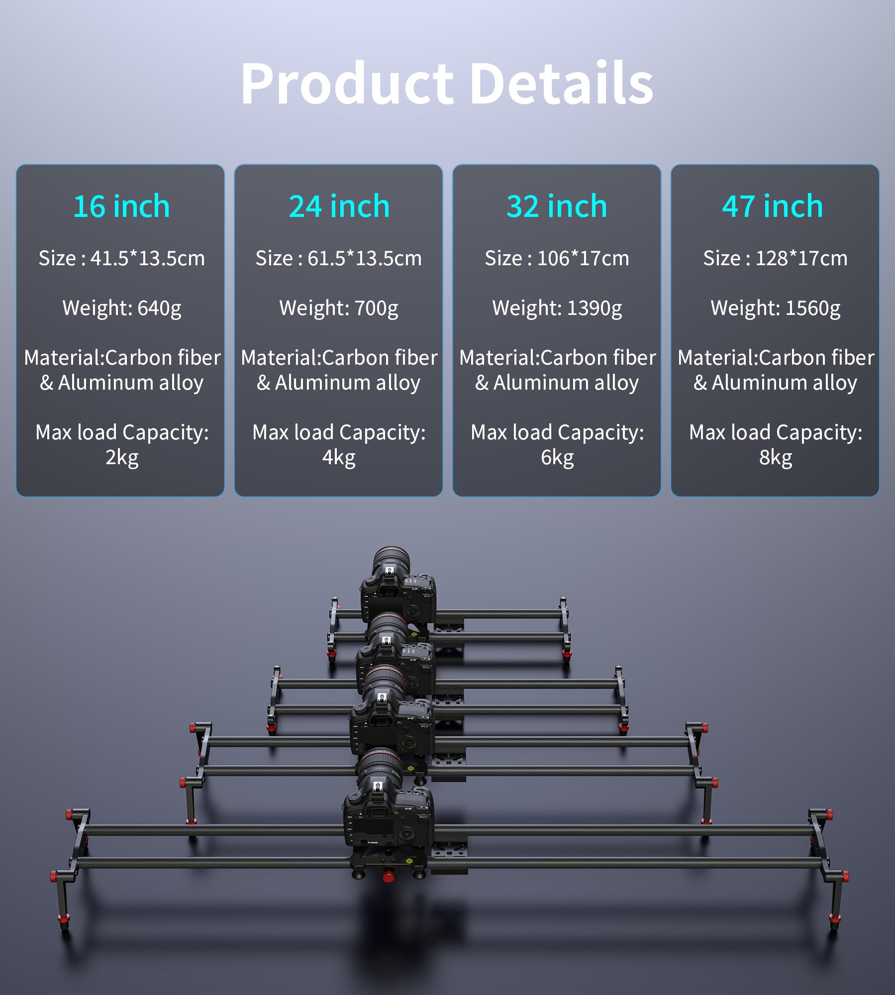 Zecti Camera Slider 16 "/40 Cm Adjustable Carbon Fiber Camera Dolly Track Slider Video Stabilizer Rail For Camera Dslr Video Movie Photography Camcorder Stabili & Phone