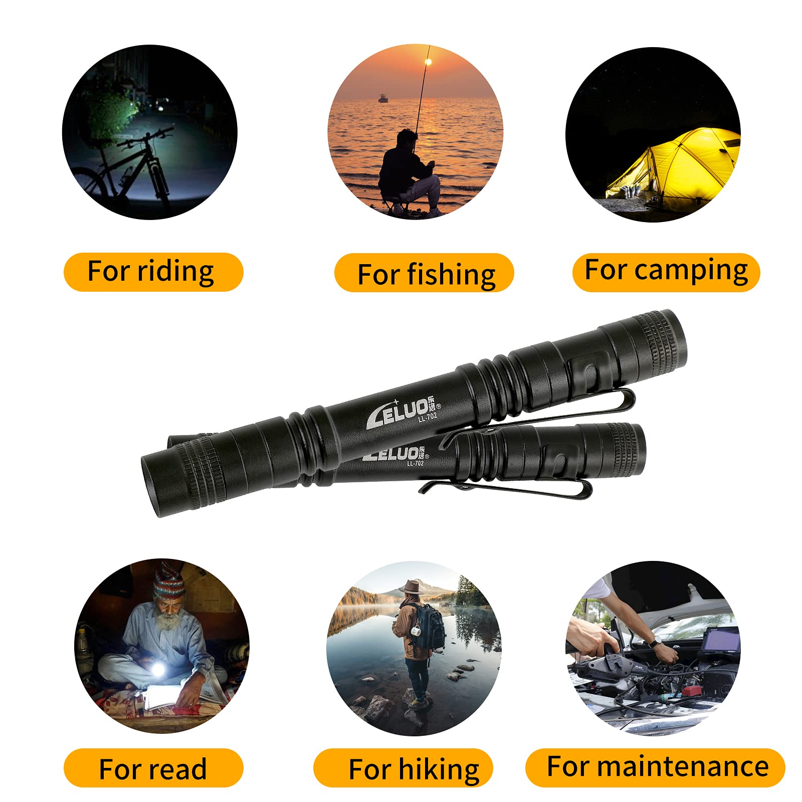 Kemaily Handheld Pen Flashlight 150 Lumens Lamp Clip Mini Pen Light Small Pocket Penlight(2 Short)