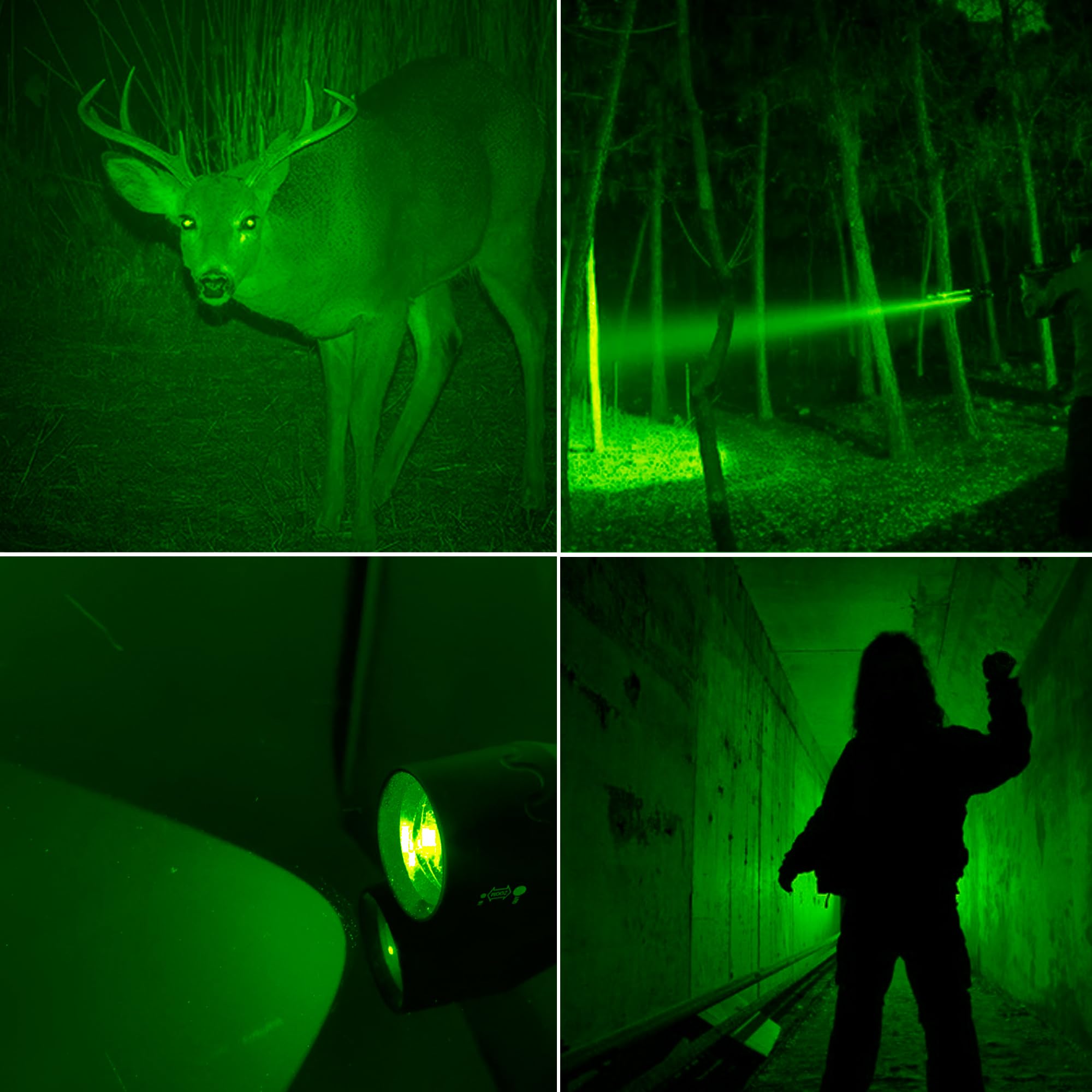 Fadomall Green Light Flashlight Single Mode Adjustable Focus Led Torch For Night Hog Hunting, Fishing, Night Observation, 2 Pack