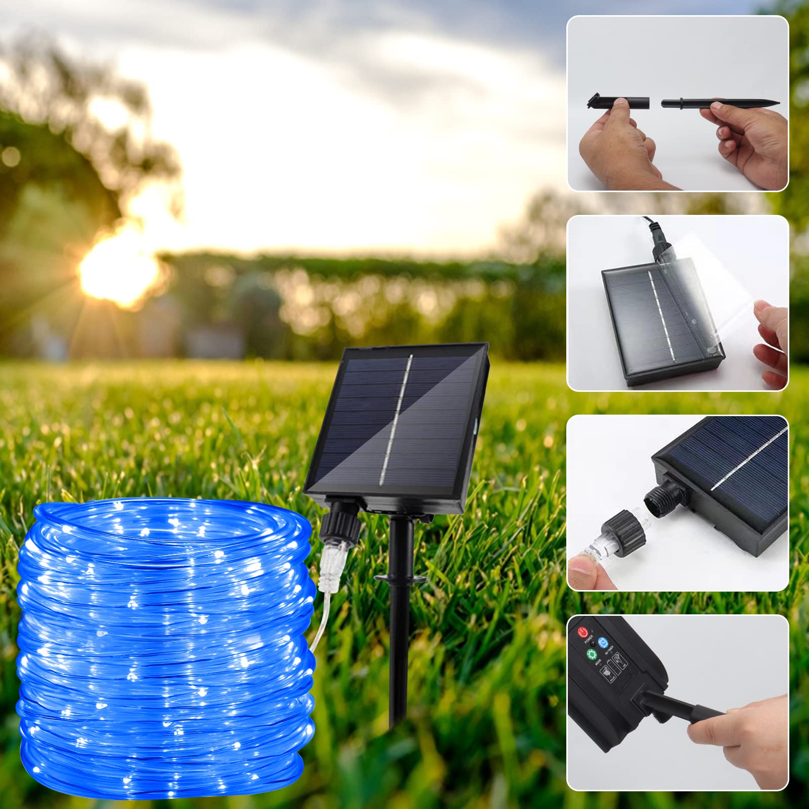 Jimacro Outdoor Solar Led Rope Lights, Ip65 Waterproof Rope Lights 22M/72.2Ft 200Leds Solar Decoration Lights With 8 Lighting Modes, Rope Fairy Light For Garden Tree Party Christmas Decoration