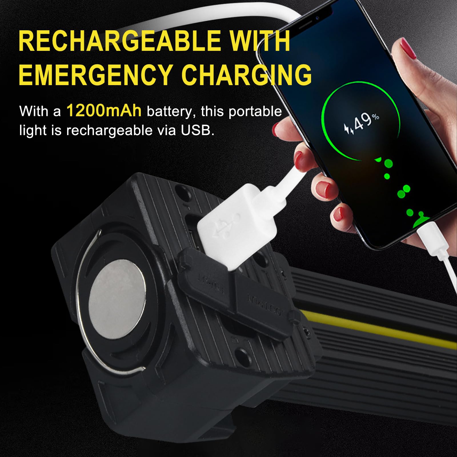 Tizee Portable Led Camping Light – 7Th Gear Dimming, Rechargeable Work Light With Magnet & Hanging Hook, For Gym Posing, Reading,Emergency Use