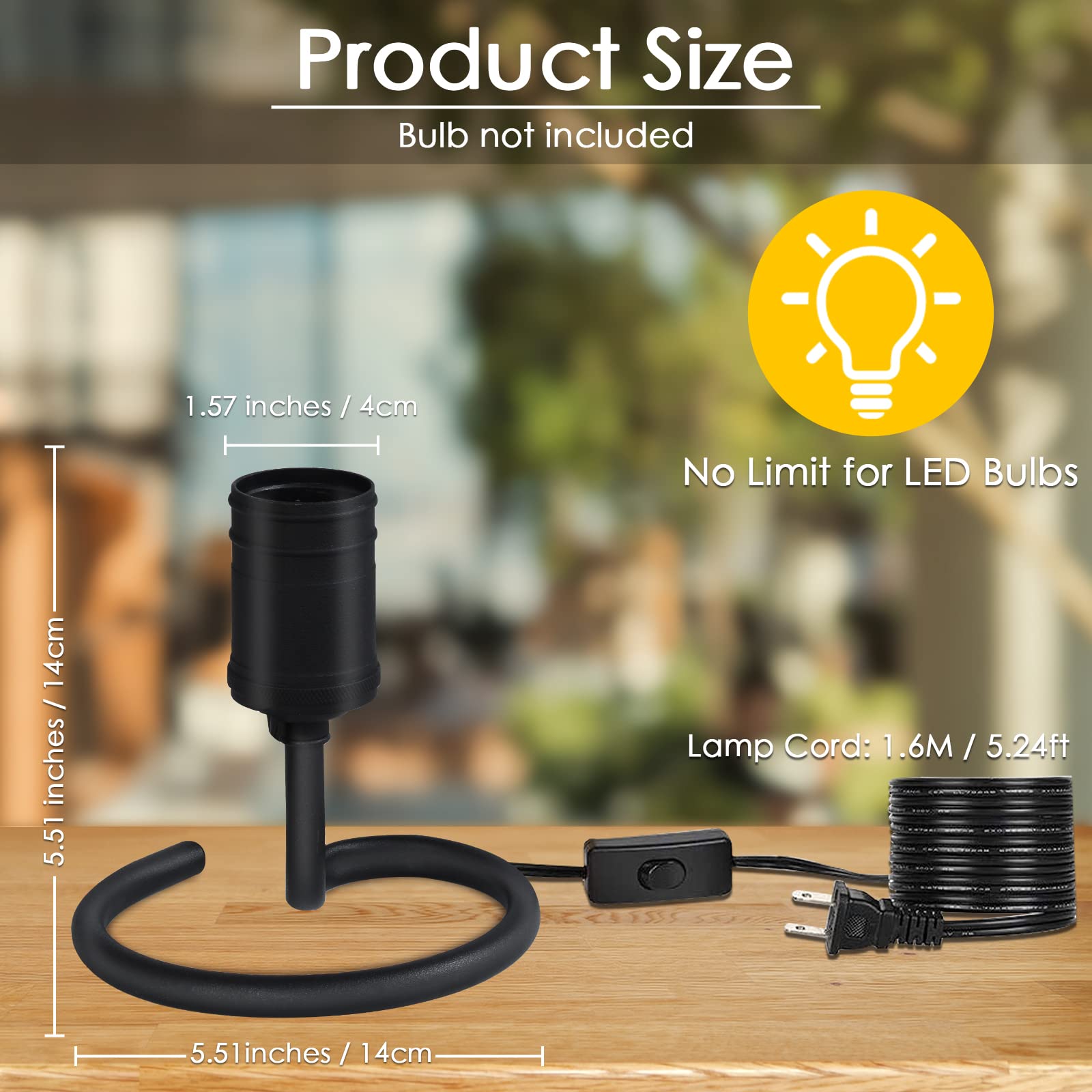 Bricosmocon Small Table Lamps For Bedroom Set Of 2, E26 Edison Desk Industrial Lamp Base Holder With Plug, Modern Black Metal Lamp, Cute Night Table Lamp For Nightstand, Bedside, Office, Living Room(No Bulbs)