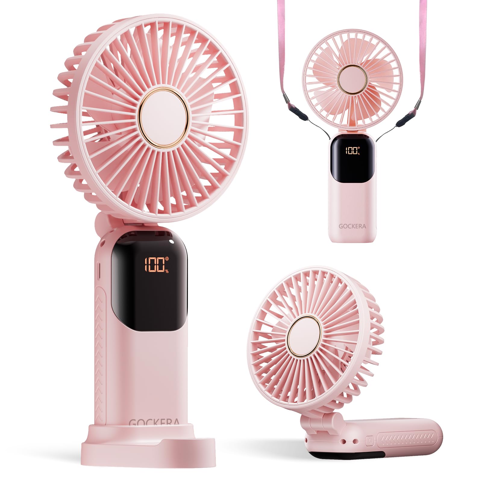 Portable Fan, 4200Mah Battery Operated Fan, 5 Speeds&Digital Display, Makeup Fans For Women - Koospark