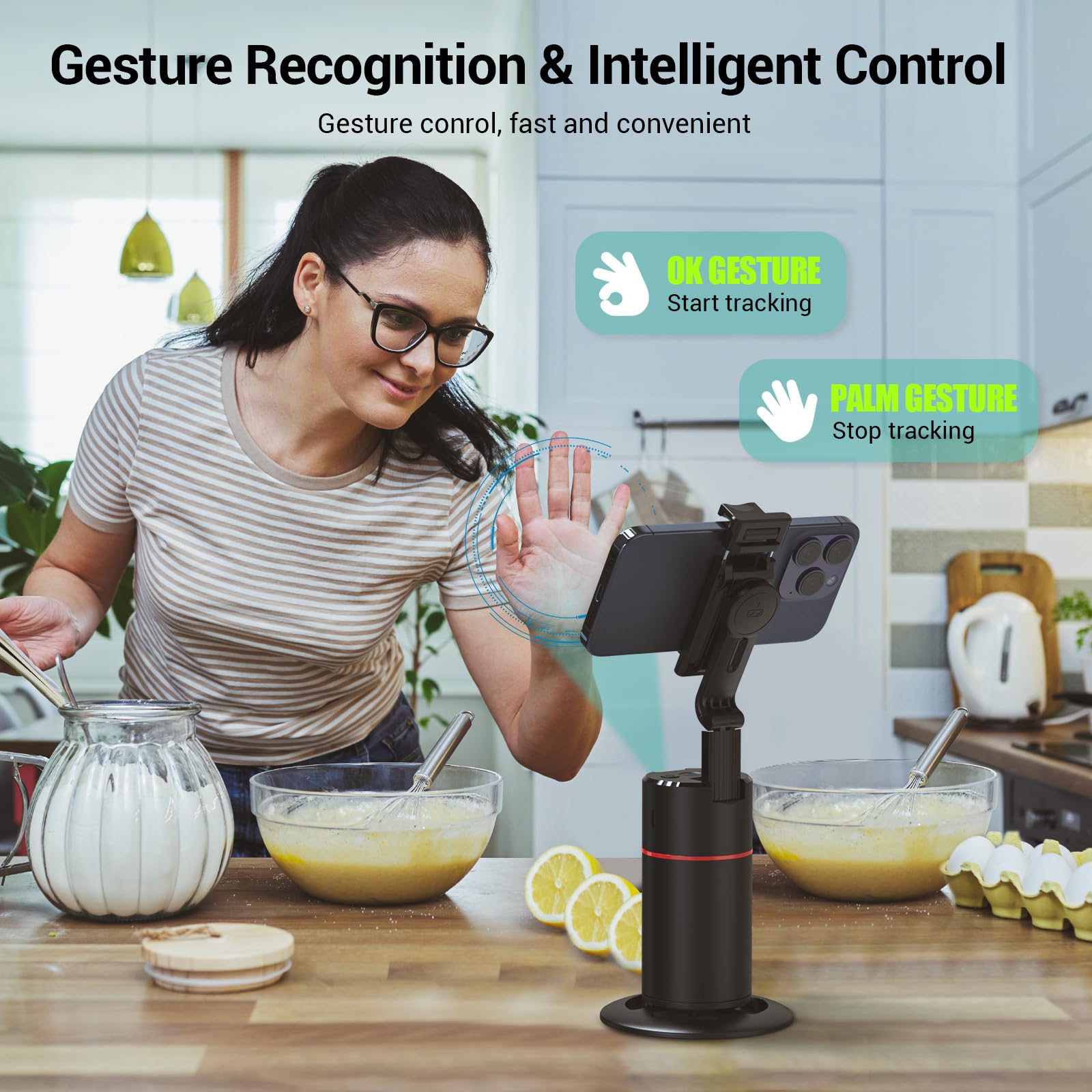 Riseofle Auto Face Tracking Tripod 360° Rotating Auto Tracking Phone Holder, No App, Phone Camera Stand With Remote And Gesture Control, Smart Shooting Stand For Vlog/Tik Tok Live Video Recording