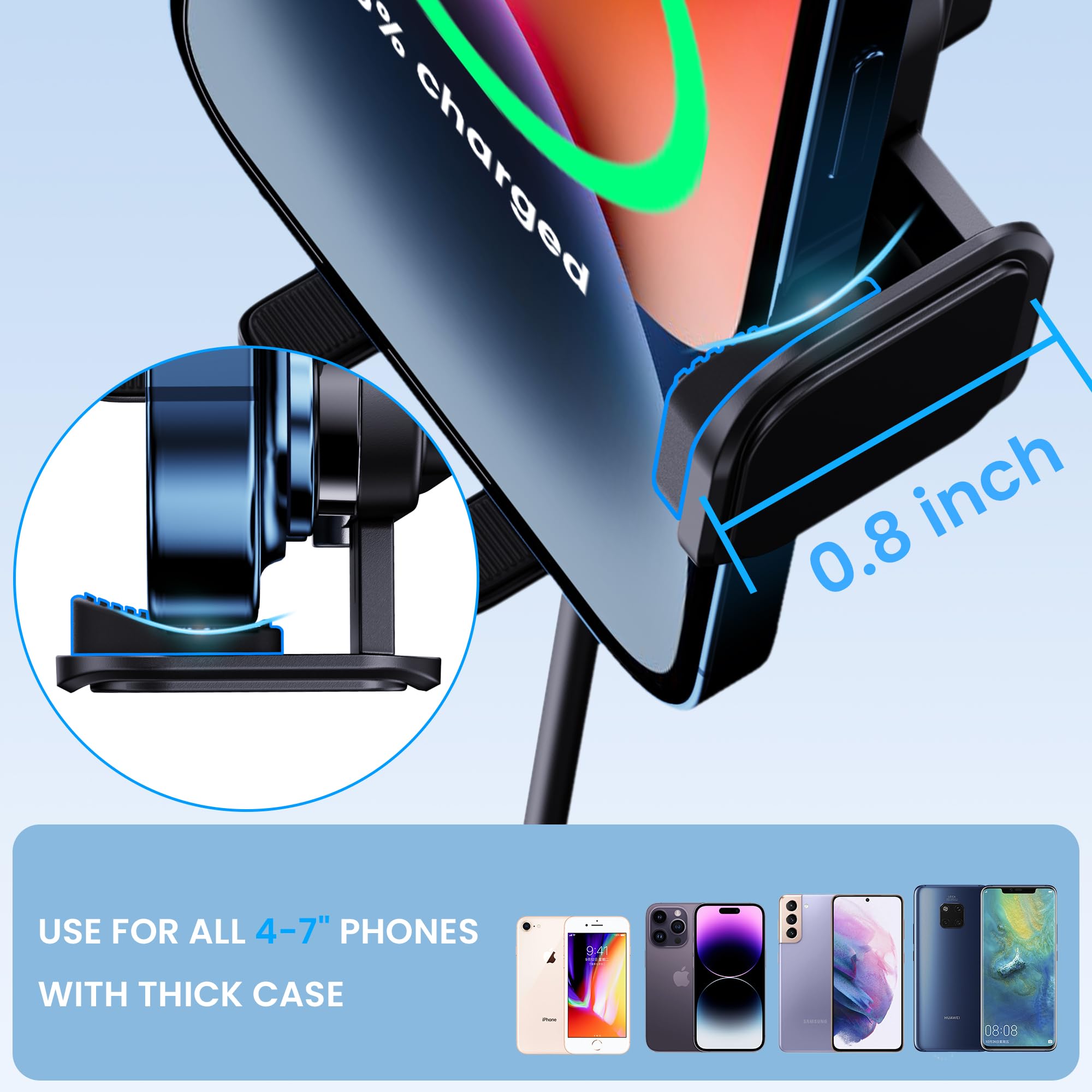 Clamemo Wireless Car Charger, 15W Fast Charging Phone Mount Auto-Clamping Phone Holder For Dashboard Air Vent, Car Wireless Charger Mount Fit Iphone 14Pro/13 Pro/12/11/Xr/8, Samsung Galaxy S23/S22/S21