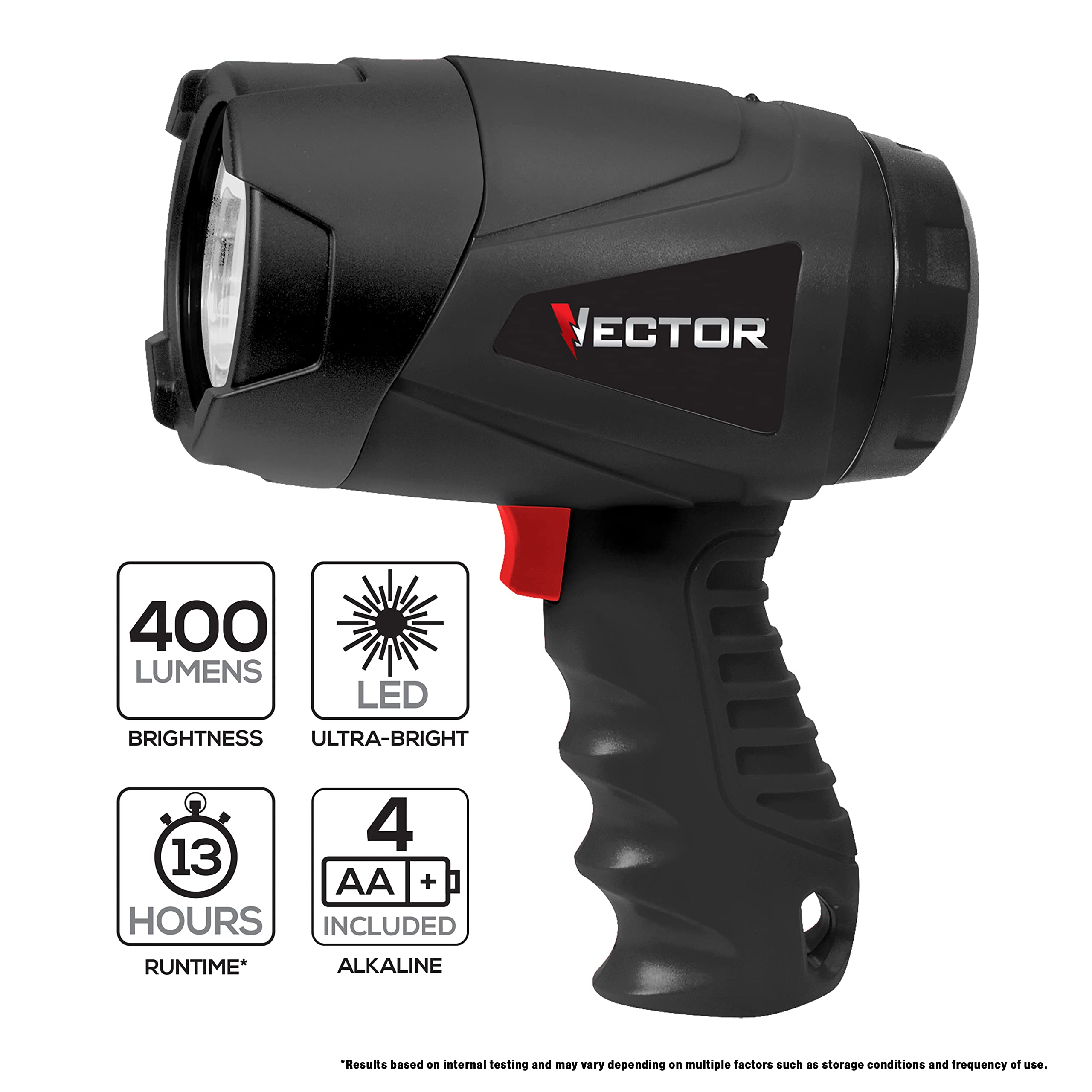 Vector Led Flashlight Spotlight, Sl3Wakv, Indoor And Outdoor Use, 400 Lumens, Long Distance Light Beam, 4 Aa Batteries Included