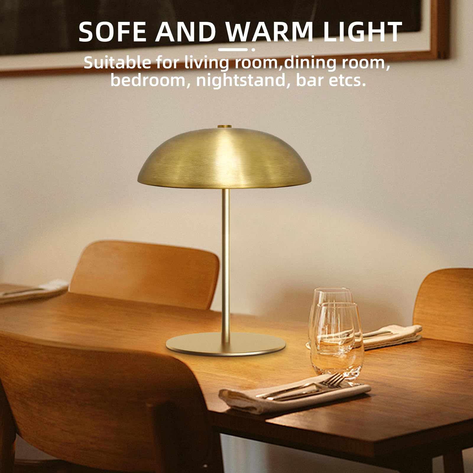 Hikalycoco Led Cordless Mushroom Lamp, Modern Portable Table Lamp, 3-Level Brightness, Rechargeable Battery Up To 30 Hours Usage, Bedroom Bedside Lamps For Bars/Outdoor Party/Camping/Coffee Shop Night Light