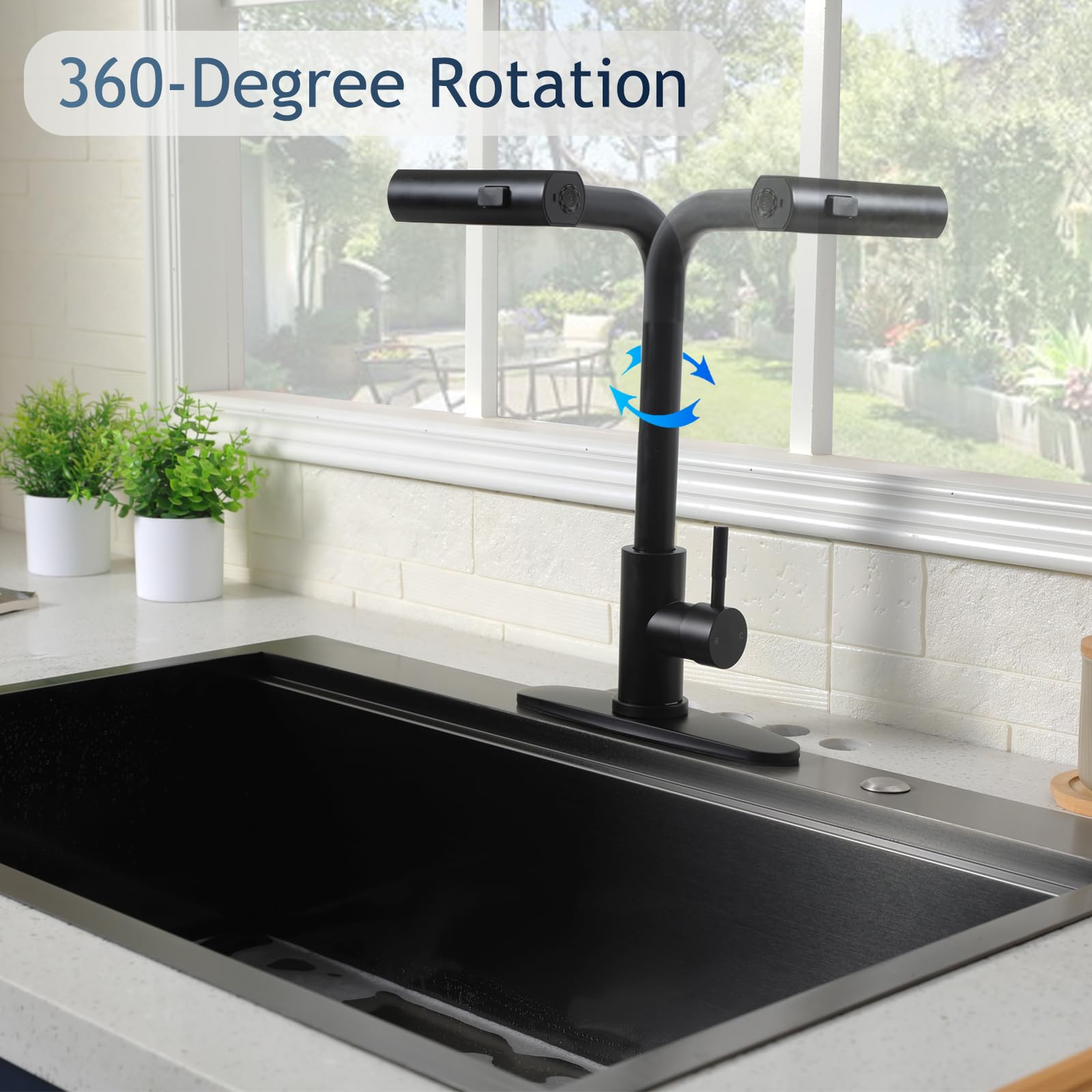 Hotis Home Hotis Black Kitchen Faucets With Pull Down Sprayer, Stainless Steel Single Handle Matte Black Kitchen Sink Faucet, Sink Faucet For Farmouse Camper Rv Bar, Suitable For 1 Or 3 Hole Installation