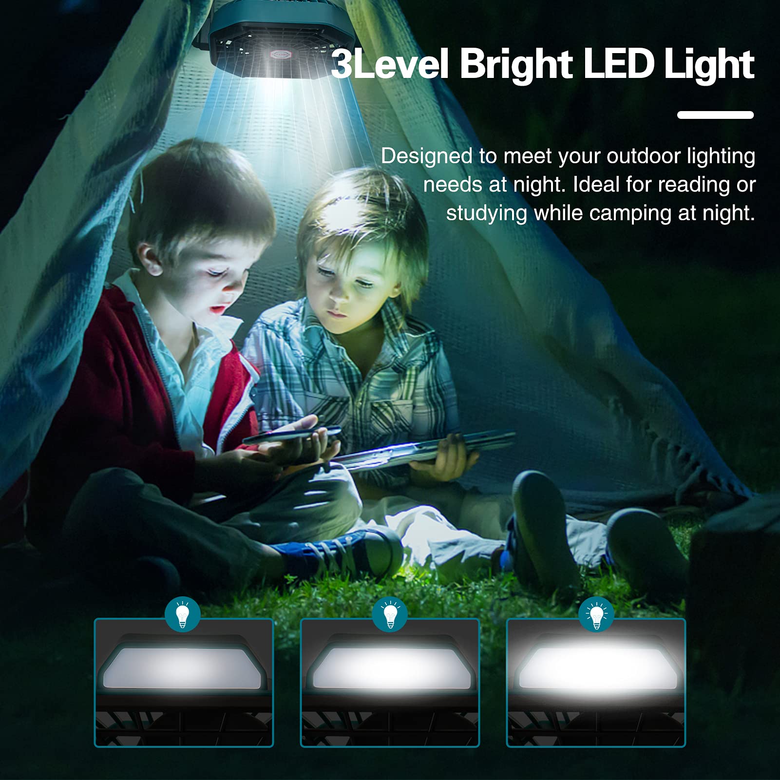 Conbola Portable Battery Operated Fan With Led Lantern, 10400Mah Outdoor Small Rechargeable