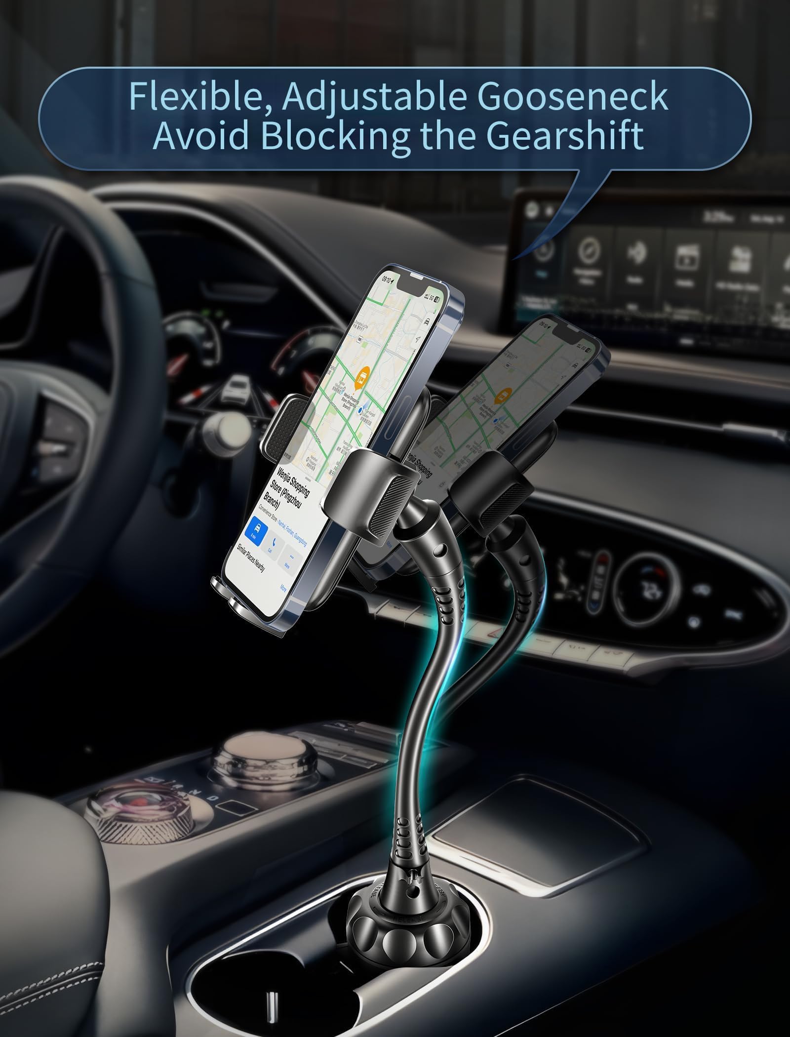 Topgo Cup Phone Holder For Car [  Ultra-Sturdy & Non-Shaking] Car Phone Mount With Adjustable Long Gooseneck Cell Phone Automobile Cradles For Iphone 16 Pro Max And More Smartphone - Black