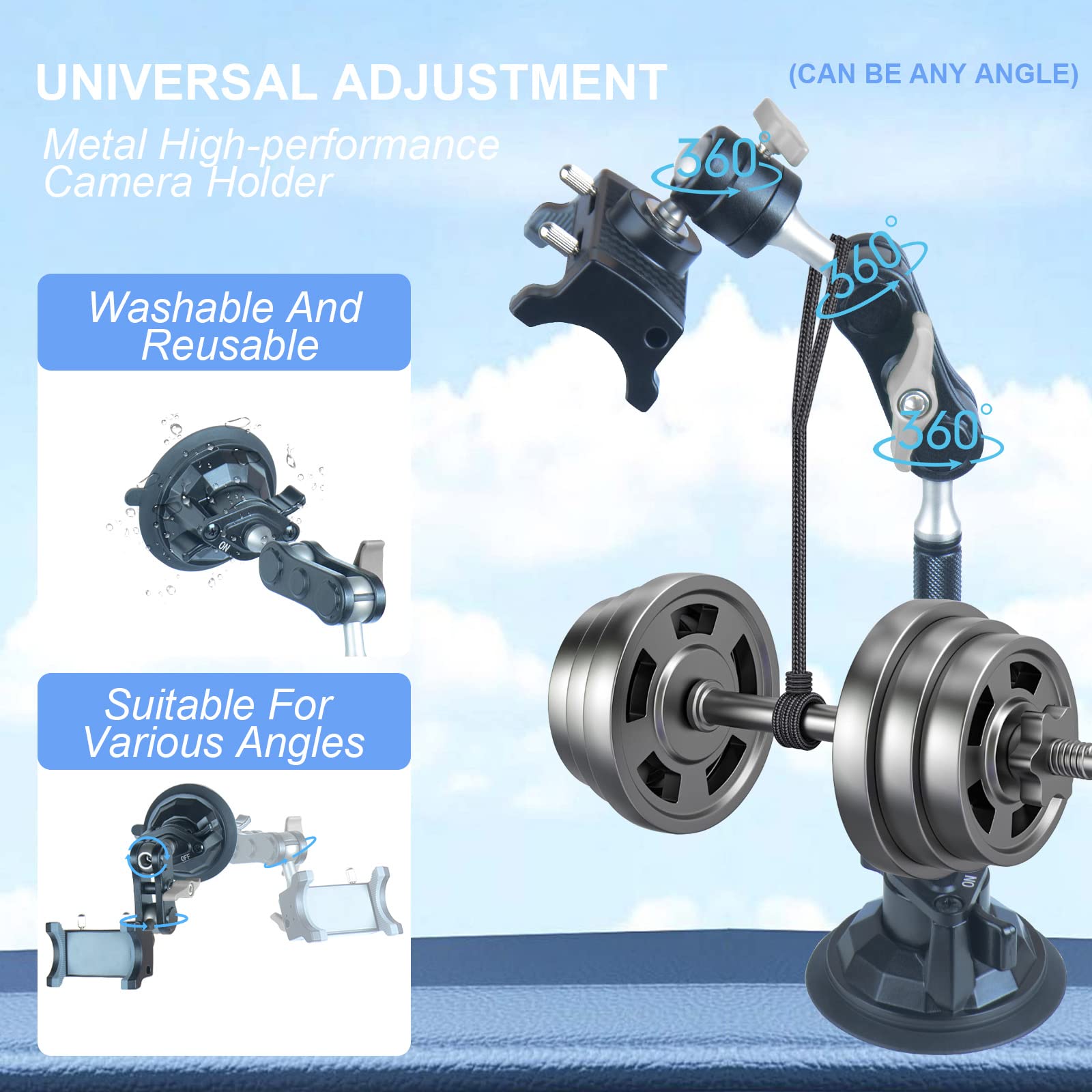 Leepiya Universal Ball Head Arm For Phone 360 Adjustable Car Suction Phone Holder With Remote Control Shooting Windshield Phone Mount For Car Cell Phone Holder Stand For Video Recording