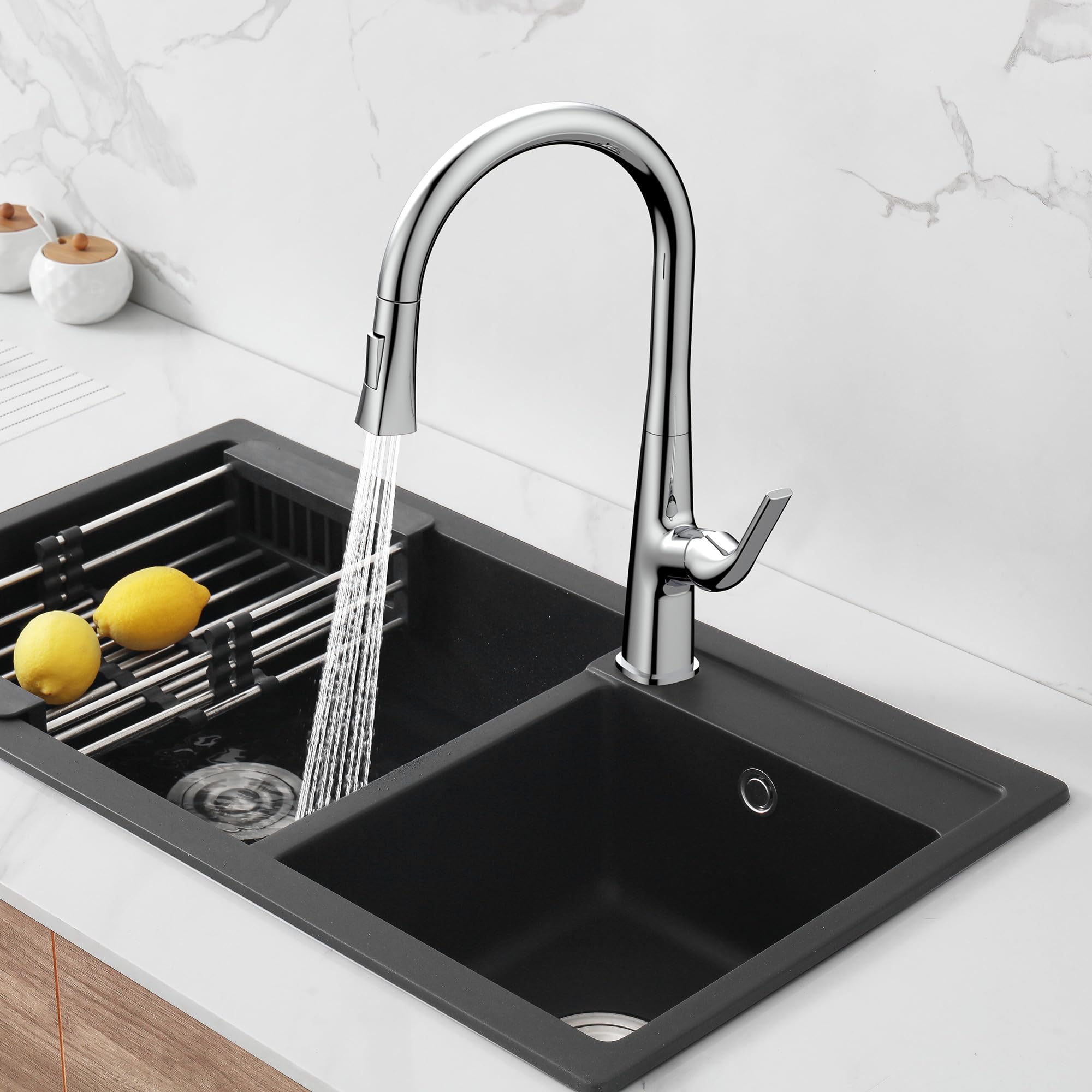 East Grove Home Pureflow Collection Faucet With High Arc And Pull Down 2-Mode Sprayer Or Stream Head With Single Comfort Handle In Brushed Nickel For Kitchen, Laundry, Or Outdoor Sinks