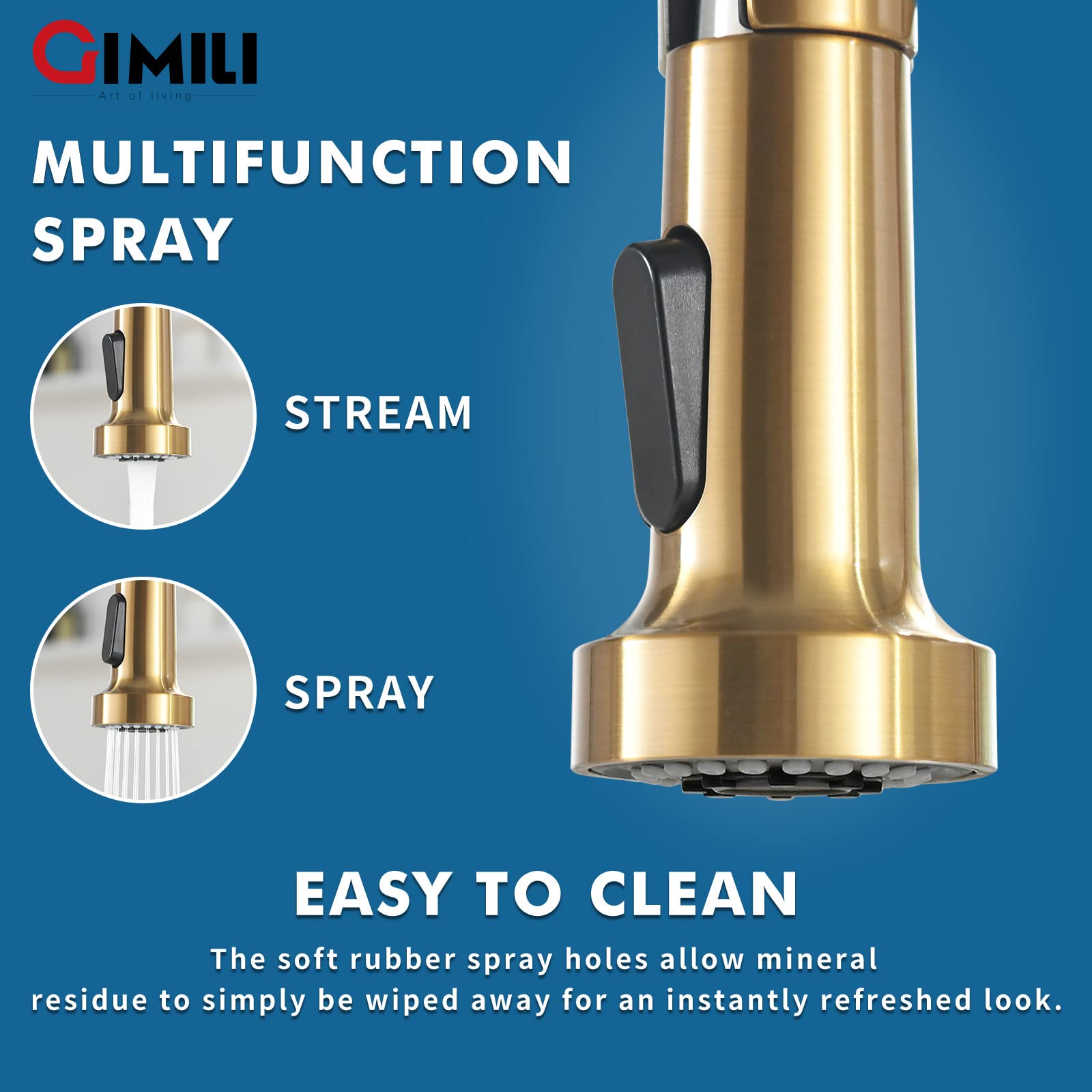 Gimili Gold Touchless Kitchen Faucet With Pull Down Sprayer Motion Sensor Smart Hands- Activated Single Hole Spring Faucet For Kitchen Sink