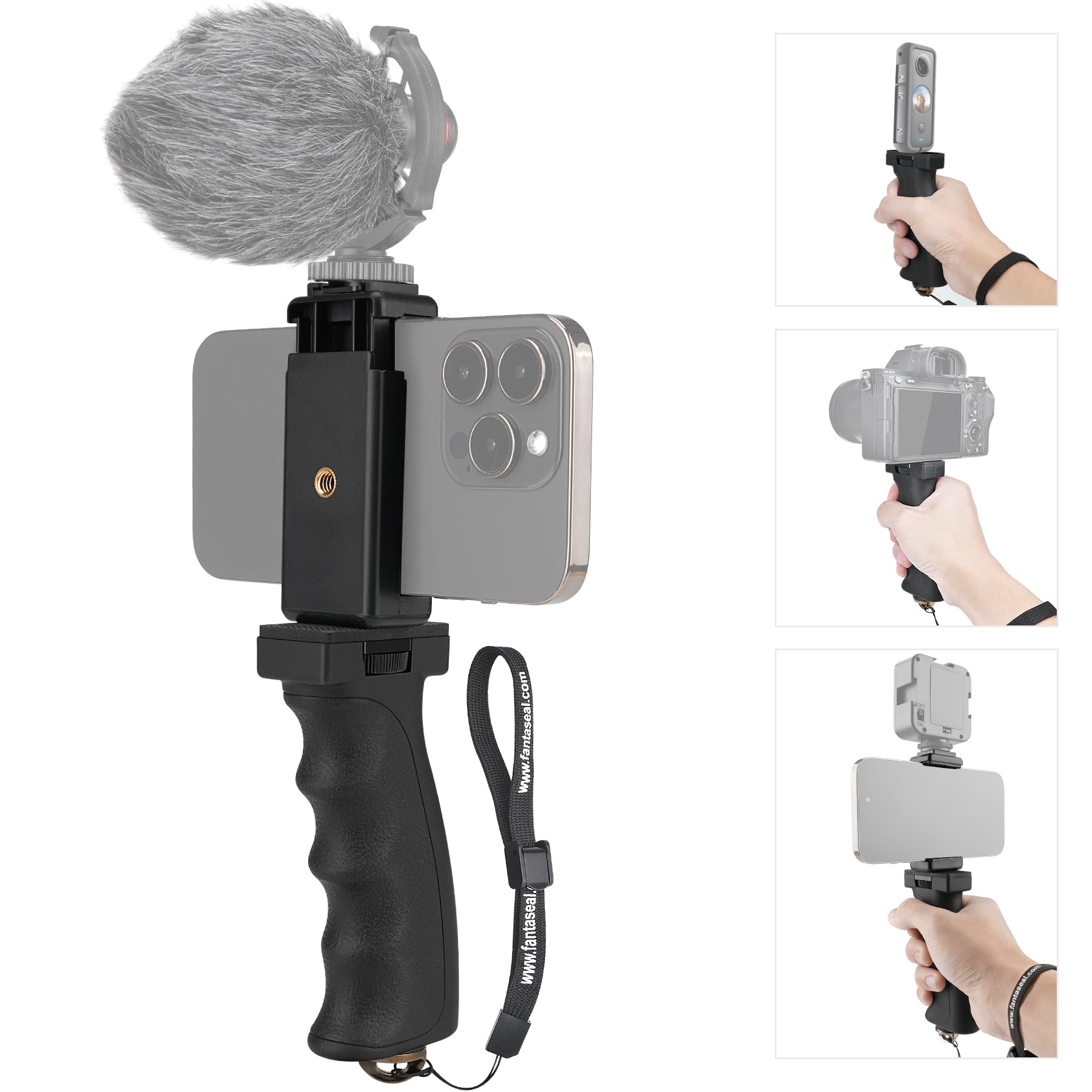 Fantaseal Universal Ergonomic Anti-Fall Mobile Phone Smartphone Handle Stabilizer Mount Rig Portable Selfie Stick Tripod Handheld Vlogging Monopod For 60-85Mm Wide Iphone Samsung Android