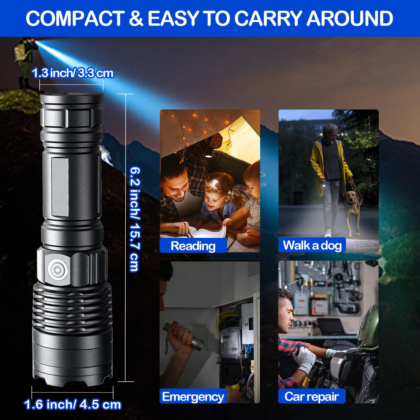 Ylqfh Rechargeable Flashlights High Lumens, 3 Pack Super Bright Tactical Flashlight With Adjustable Lighting Modes, Zoomable Handheld Led Flash Light For Camping Emergency Home  (Battery Included)
