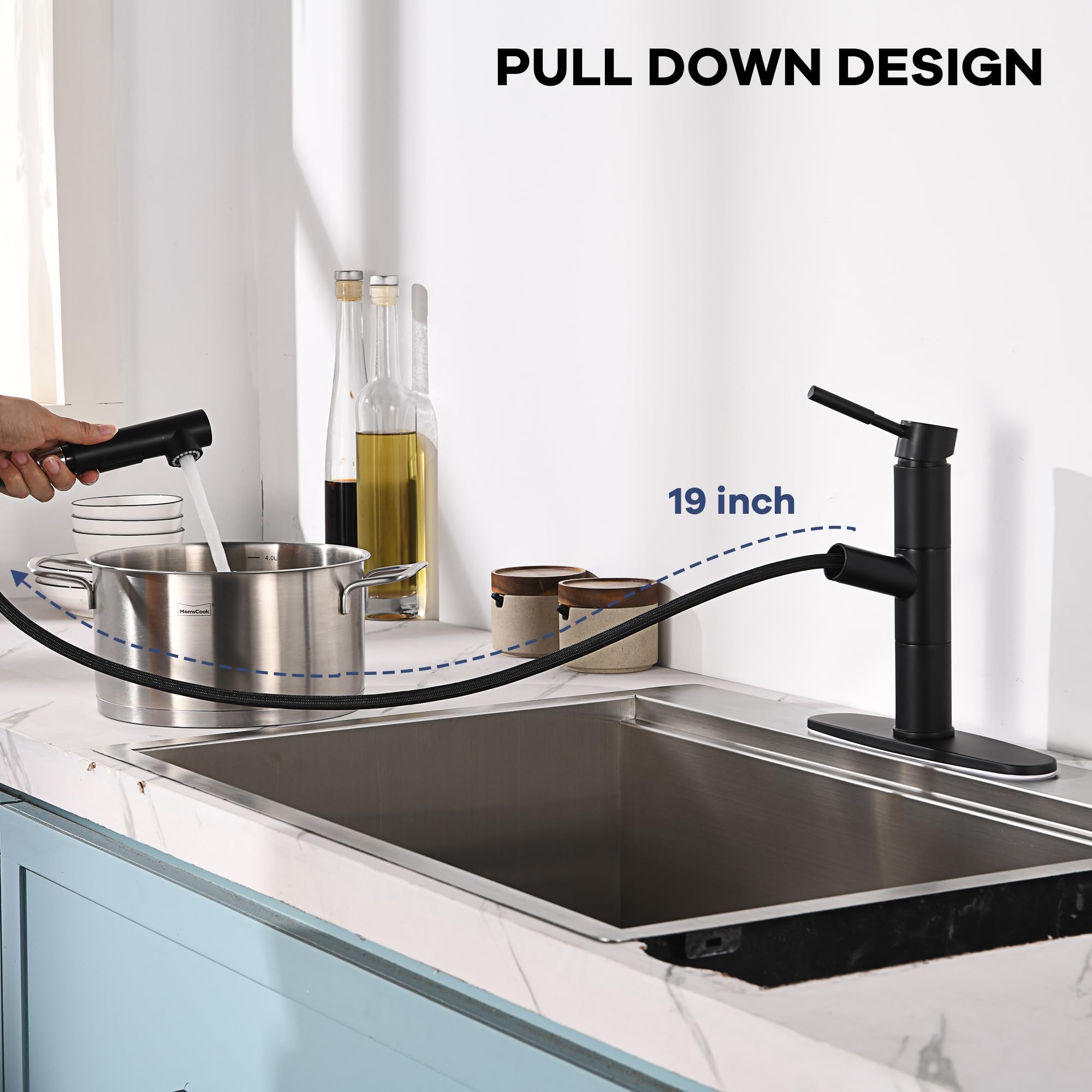 Fropo Black Kitchen Faucet With Sprayer, Black Kitchen Sink Faucet With Pull Down Sprayer, Modern Stainless Steel Bar Sink Faucet Rv Kitchen Faucet With Deck Plate 2 Modes Spray Spot Resist