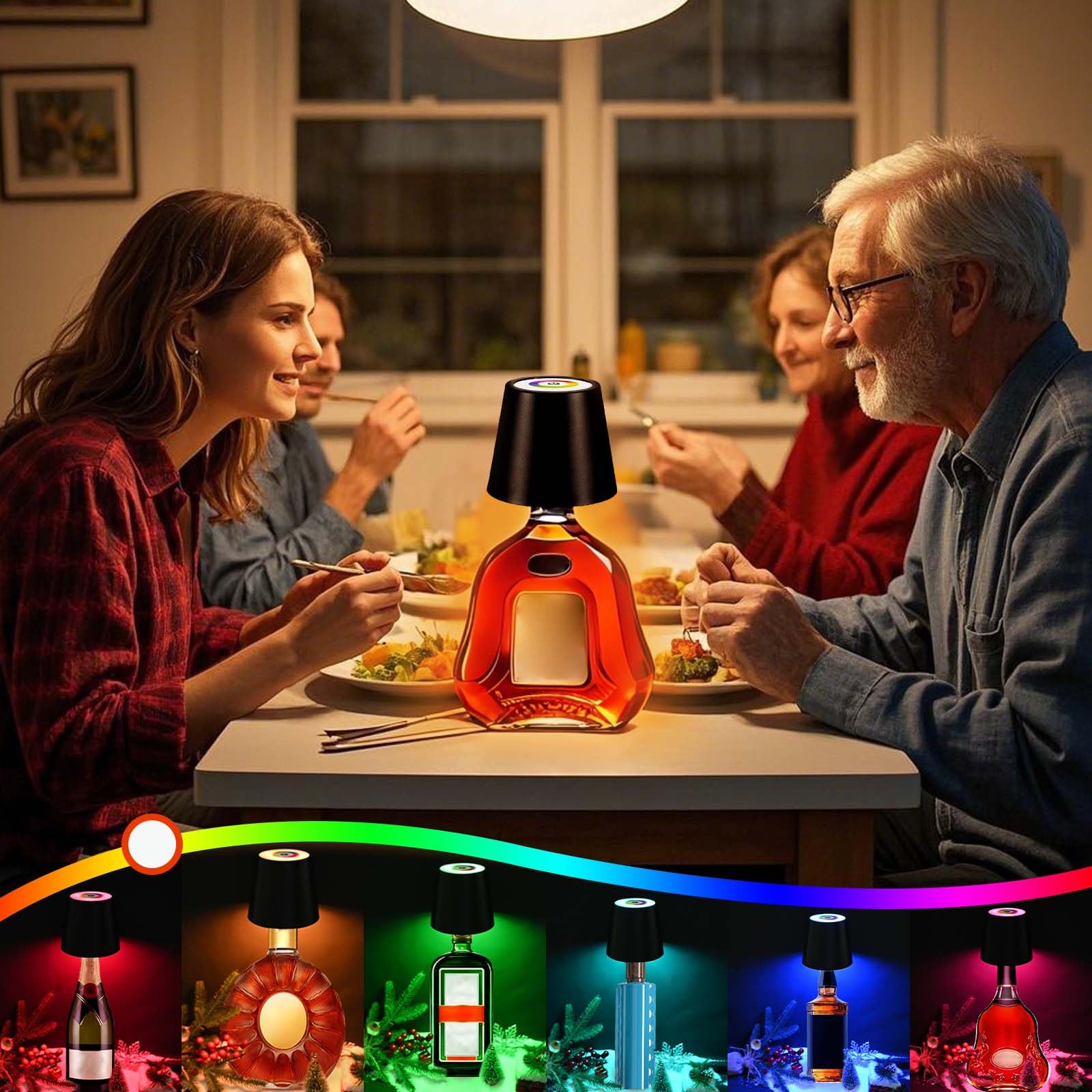 Vvlons Wireless Bottle Lamp, 5200Mah Rgb Wireless Wine Bottle Light With 4 Color Mode Stepless Dimmable Rechargeable Touch Led Wine Bottle Table Lamp Battery Operated Lamp For Bar Home Bedroom Dining