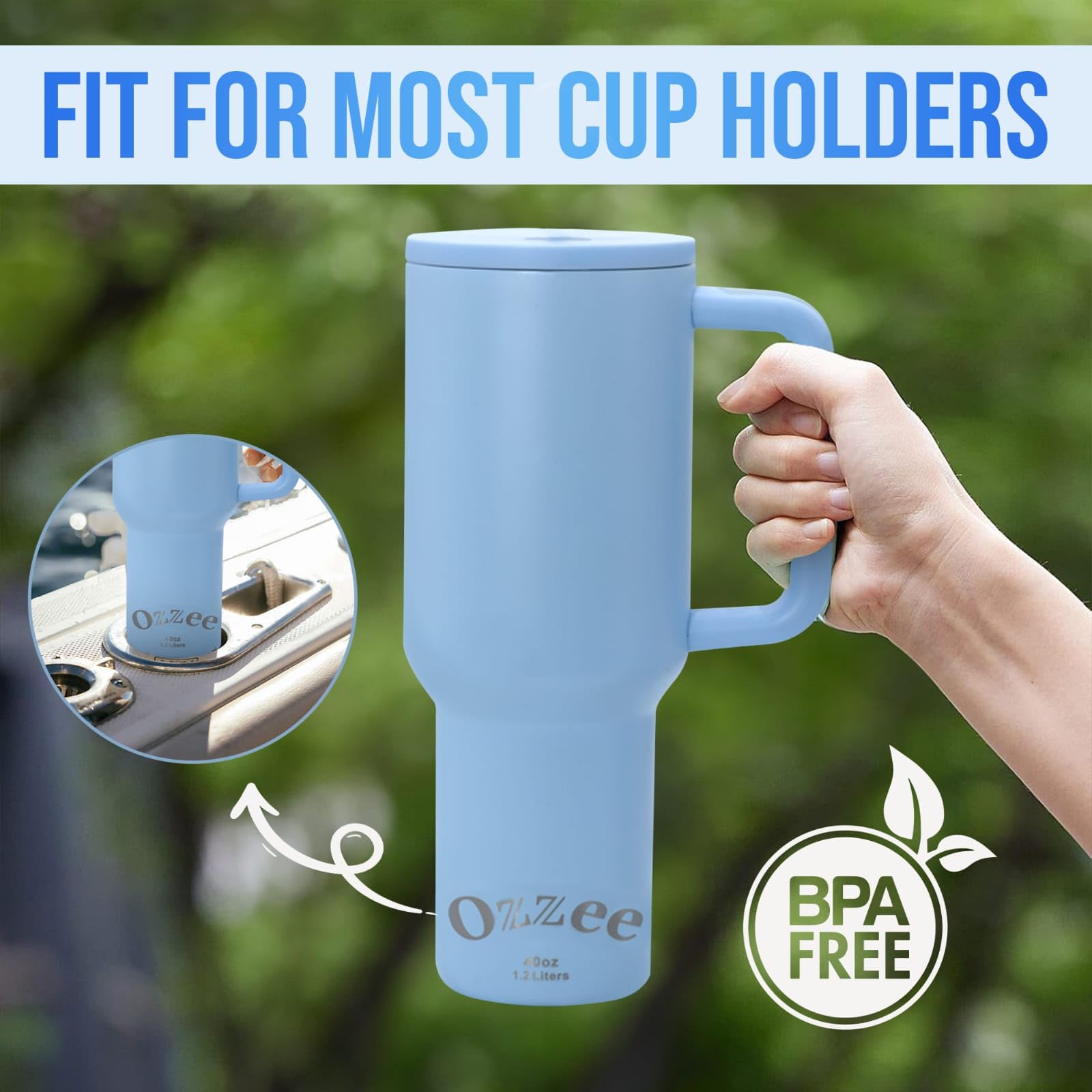 Traveler - 40 Oz Water Bottle With Handle & Flip Straw 3 Leakproof Lids, Stainless Steel Vacuum