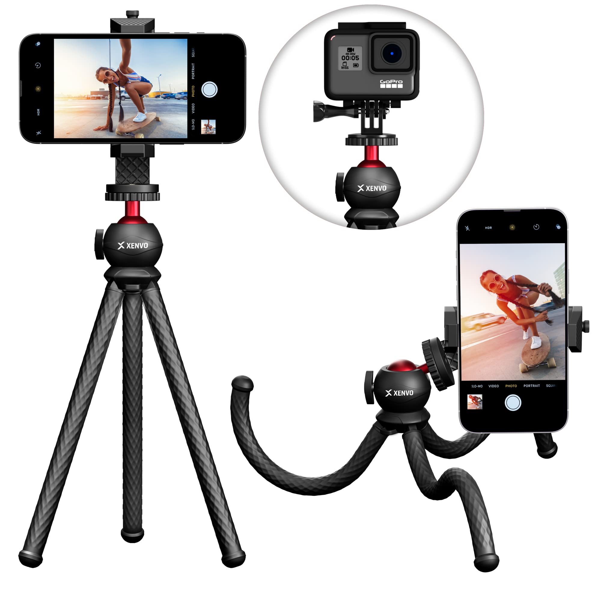 Xenvo Squidgrip Flexible Cell Phone Tripod And Portable Action Camera Holder - Compatible With Iphone, Gopro, Android, Samsung, Google Pixel And All Mobile Phones