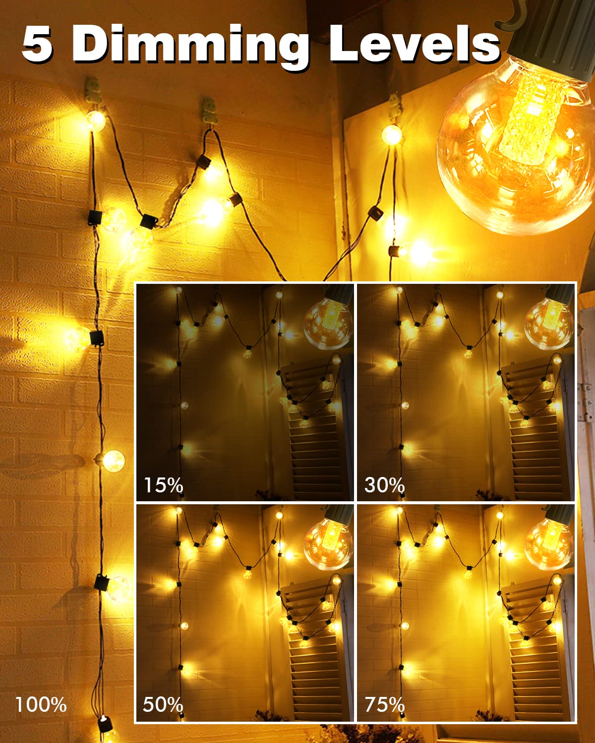 cube Outdoor String Lights With Remote, G40 Globe String Lights, 49Ft Dimmable Patio Lights With 50 Led Bubls,4 Modes, Timer, Waterproof Outdoor Lighted For Yard