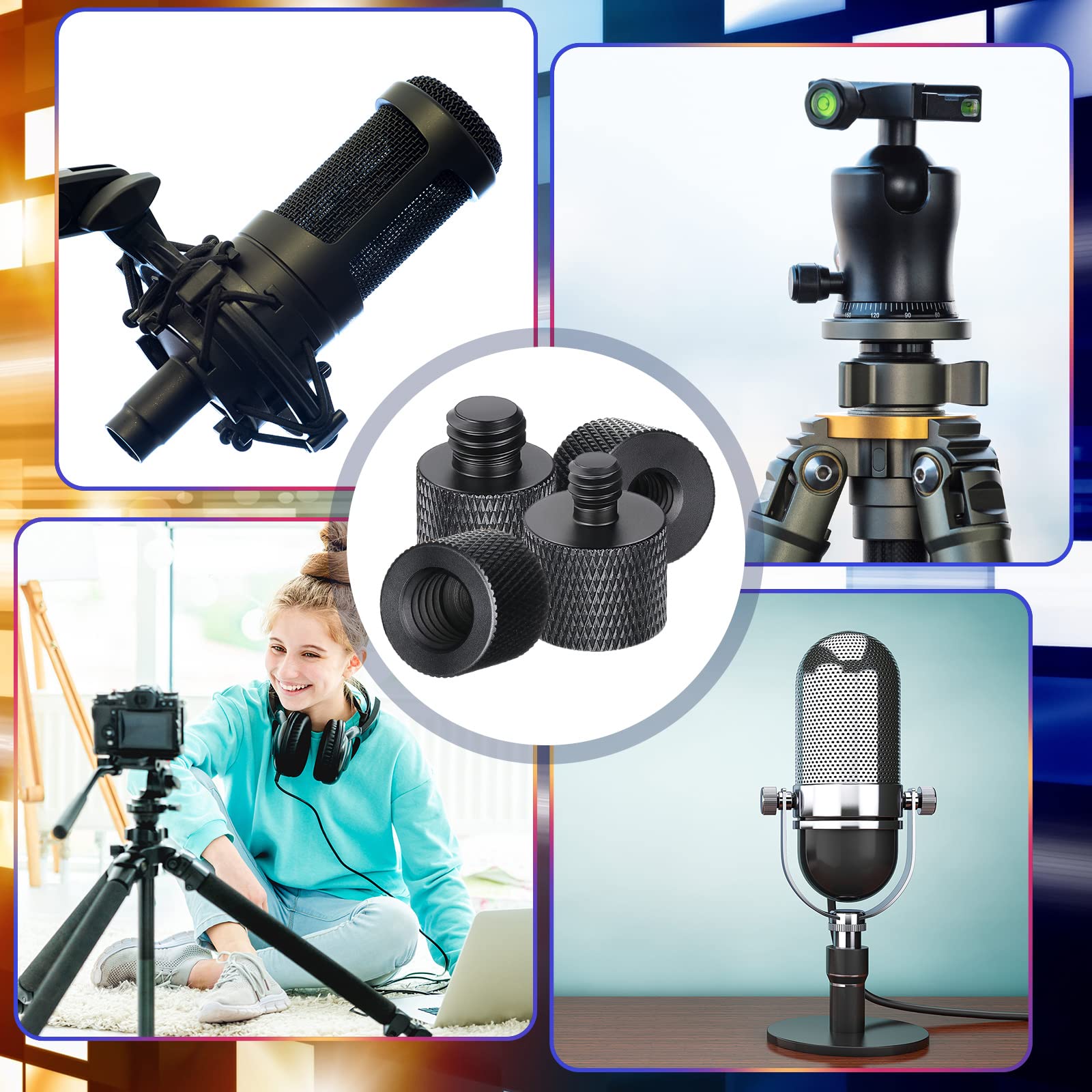 Moxweyeni 8 Pack Camera Screw Adapter 1/4 Male To 3/8 Female And 3/8 Male To 1/4 Female Camera Screw Adapter For Tripod Stand Microphone Stand Mic Mount, Black