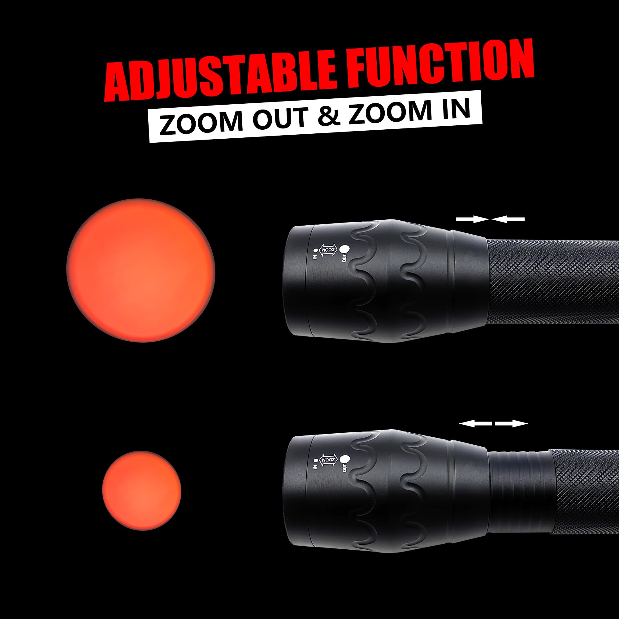 Fadomall Red Light Led Flashlight Adjustable Focus Single Mode Red Hunting Torch For Astronomy, Aviation, Night Observation, 2 Pack