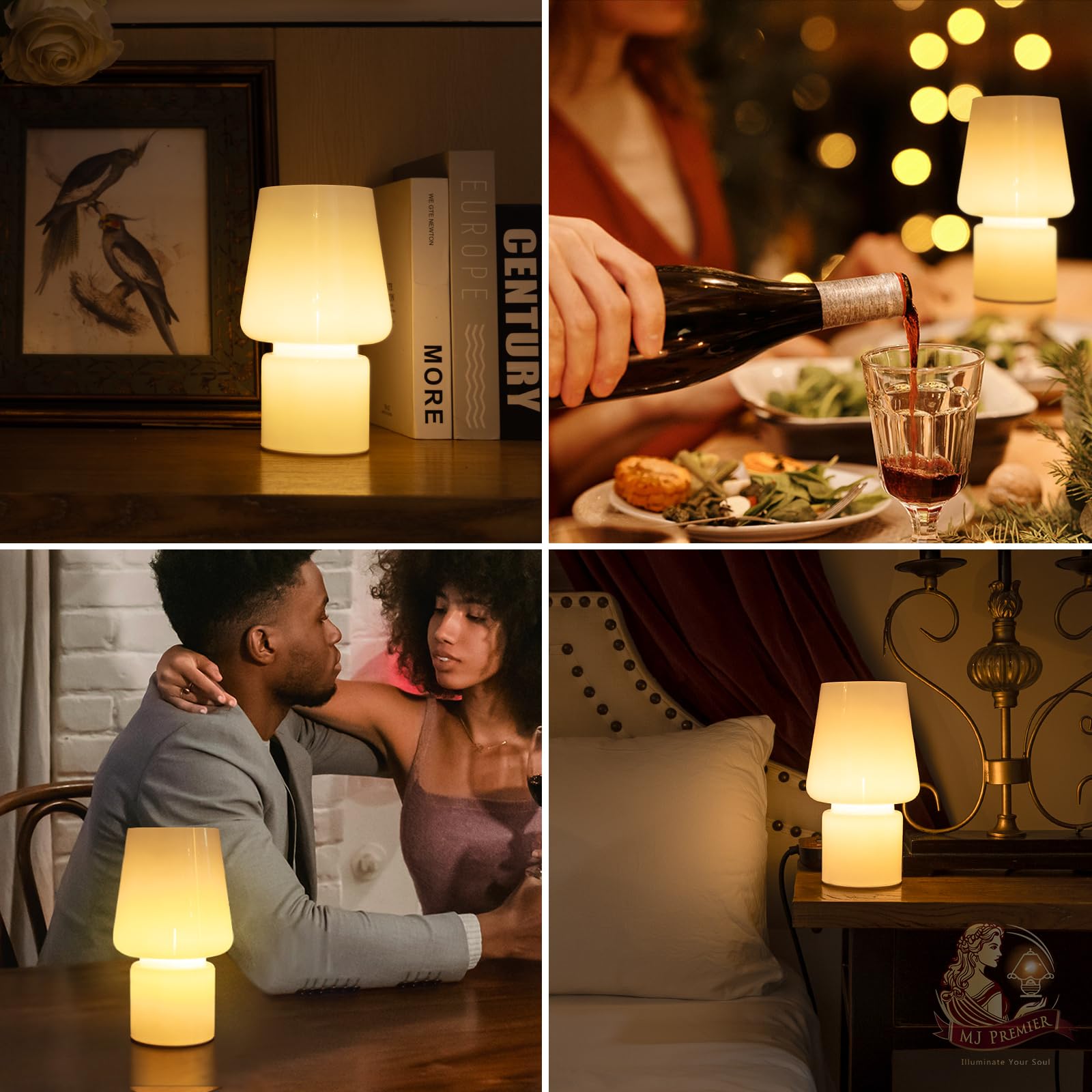 Mj Premier Battery Operated Lamp, Mushroom Lamp Home Decor, Cordless Table Lamp With Led Bulb For Power Light, Decorative Lamps For Living Room Kitchen Bedroom (Cream White)