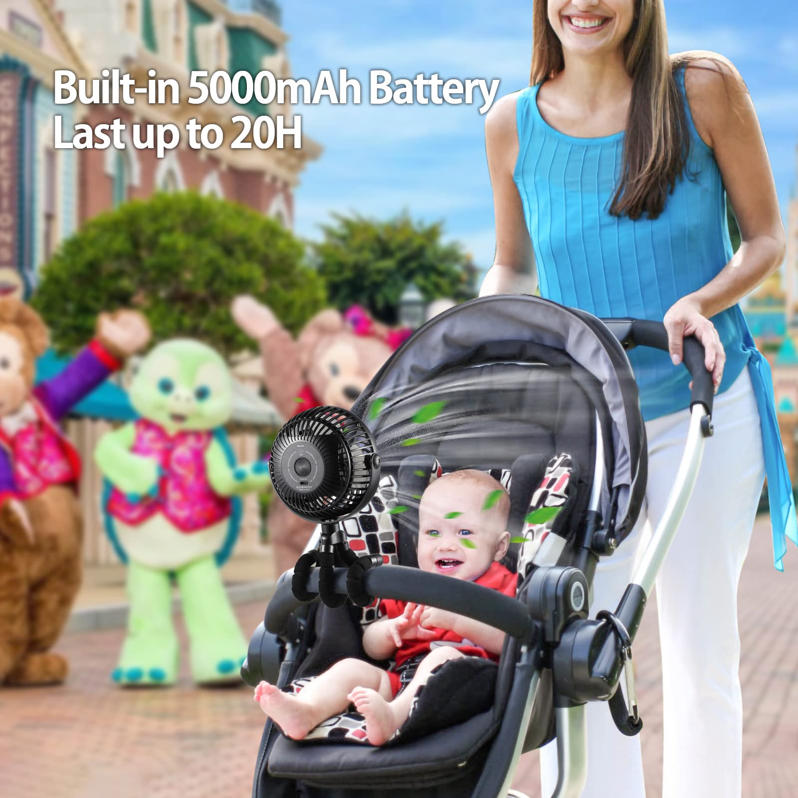 Car Seat Fan - 5000Mah Battery Operated Portable Clip-On Fan With Flexible Tripod - 360-Degree