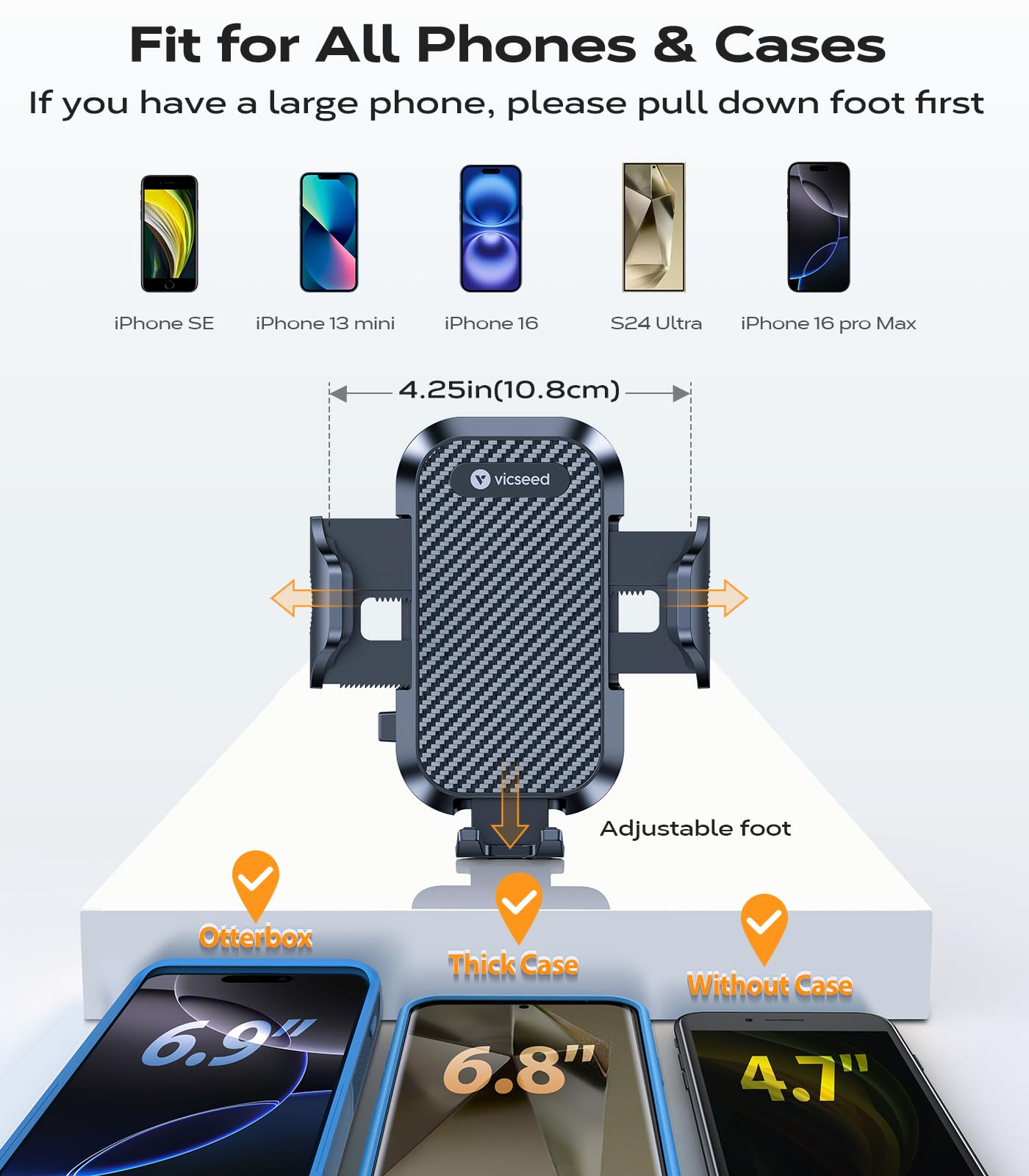 Vicseed [  Ultra Stable Car Phone Holder Mount [Never Fall Off & Won'T Break] Universal Air Vent Phone Mount For Car Easy Clamp Phone Holders For Your Car For Iphone 16 Pro Max 15 14 13 12