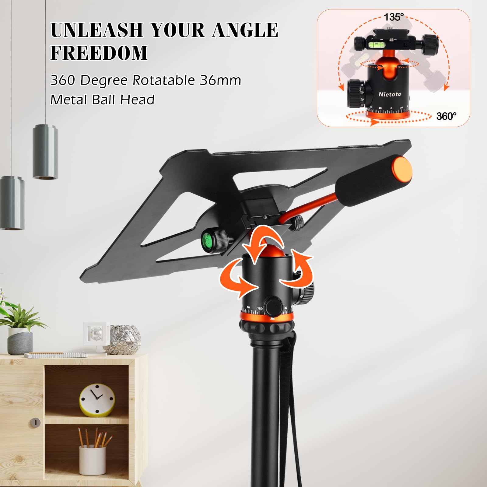 Nietoto Camera Tripods & Projector Stand, 2 In1 Tripod For Camera With Removable Metal Tray, Heavy Duty Tripod For Dslr. Projector. Sheet Music And Tablet, Extra Metal Spikes And Carry Bag.
