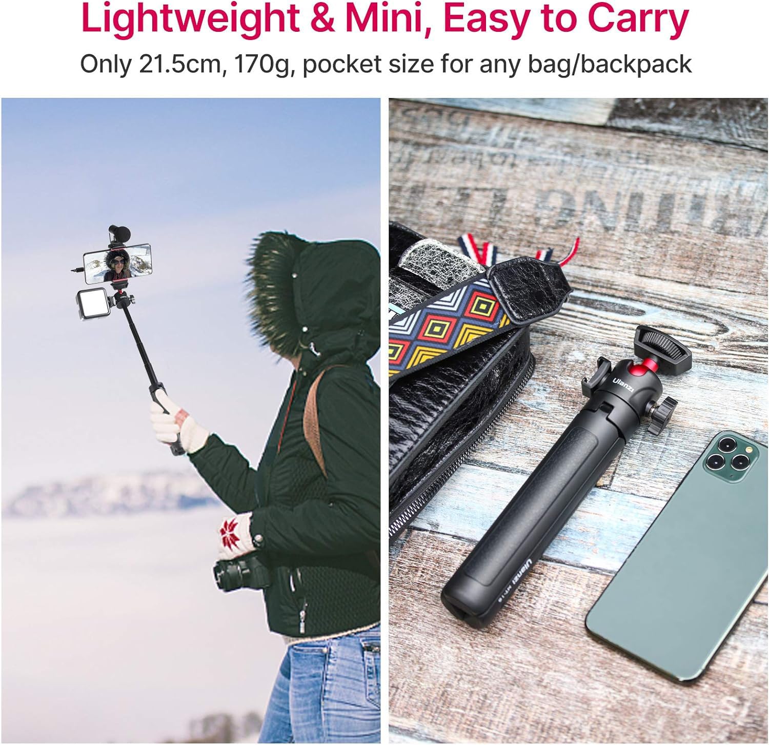 Ulanzi Select Mt-16 Extendable Mini Camera Tripod, 4 Levels Adjustment 360° Ball Head Cold Shoe Lightweight Portable Vlog Travel Selfie Stick Handle Grip Desktop Webcam Tripod For Dslr Action Camera