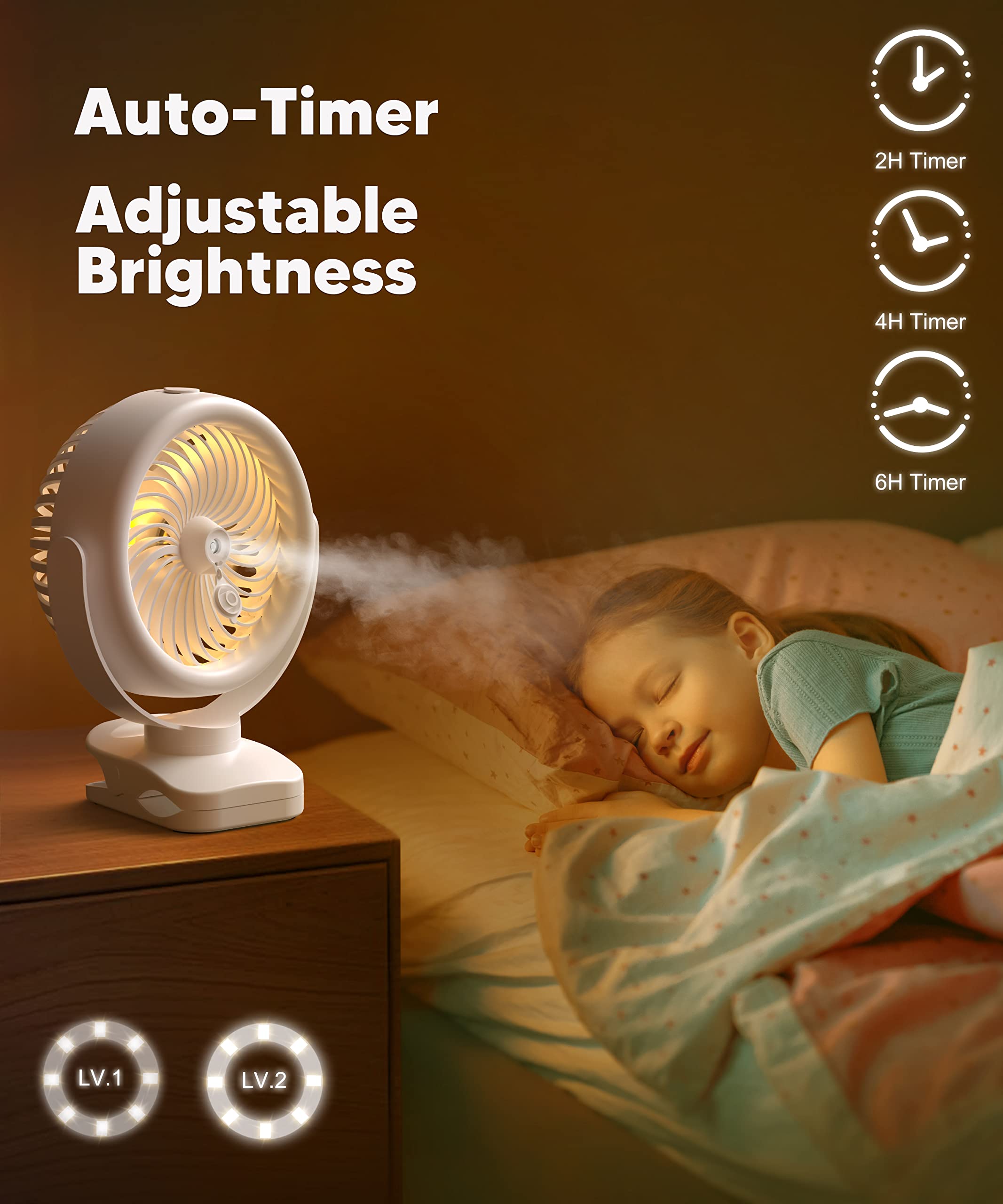 Tyzu 7" Portable Cooling Misting Fan 4000Mah Rechargeable Battery 130Ml Tank Outdoor Clip-On 4 Speed
