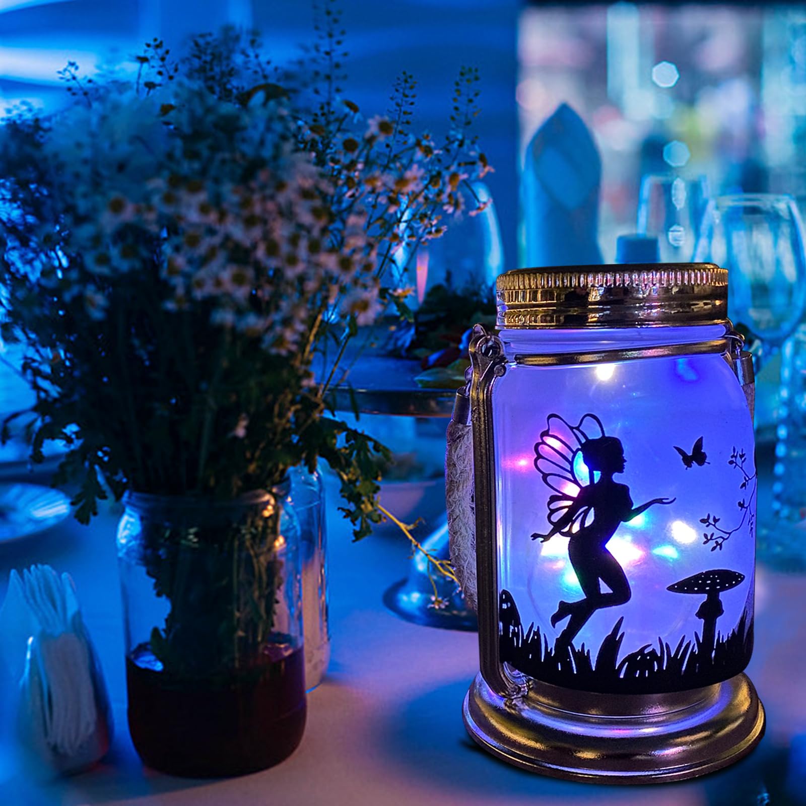 Angmln Solar Fairy Lantern For Garden Decorations- 2 Pack Outdoor Fairies Night Lights Mothers Day  For Woman Mom Grandma, Hanging Lamp Frosted Glass Jar For Home Yard Patio Lawn Party Decor