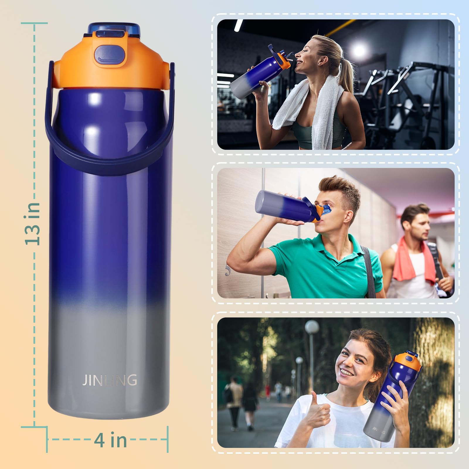 Insulated Water Bottle With Straw,Stainless Steel Flask For Sports And Travel,64Oz