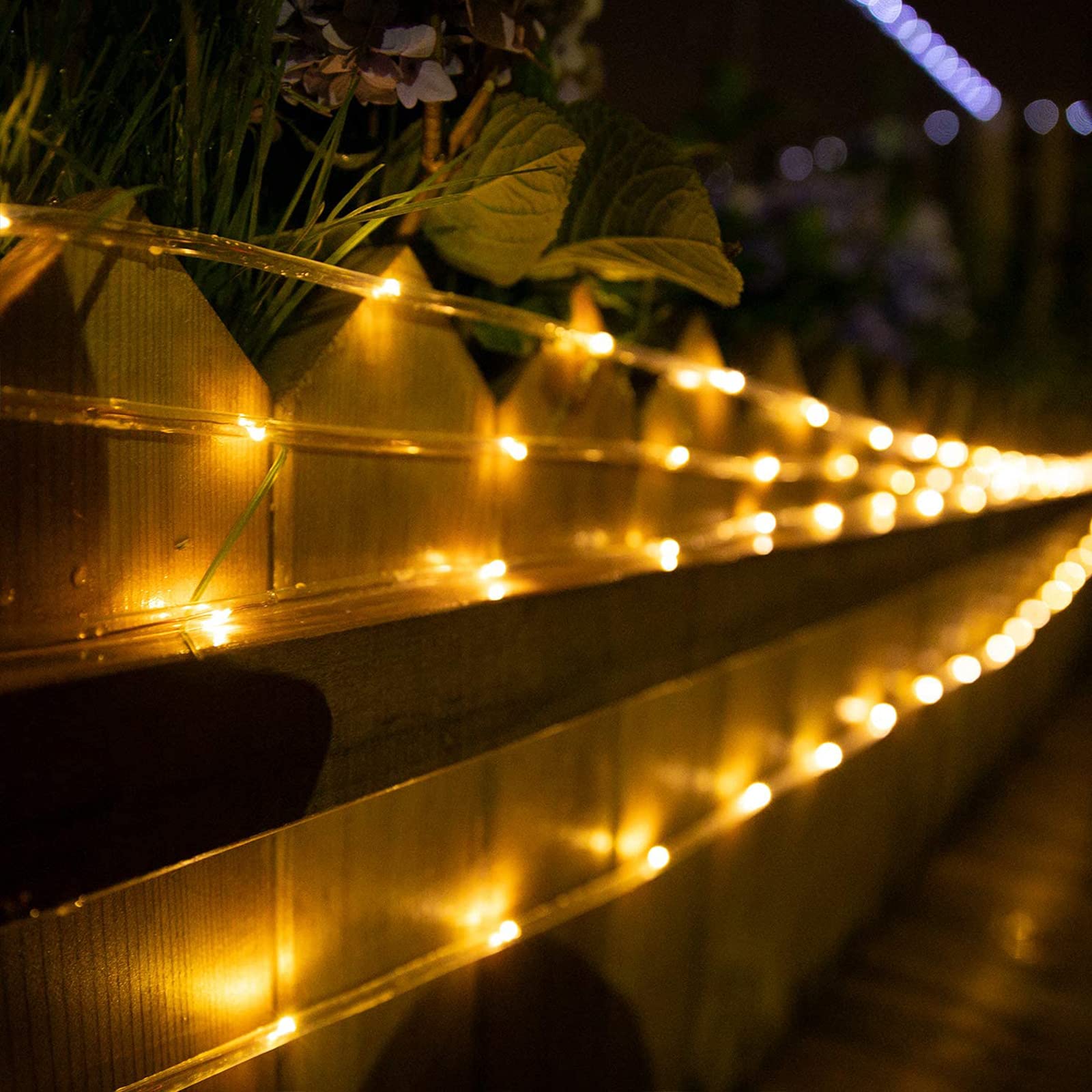Oluote Solar String Lights Outdoor Rope Lights, 33Ft 100 Leds Waterproof Tube Lights With Solar Panel For Outdoor Home Garden Parties Independence Day Decor (Warm White, 33Ft)