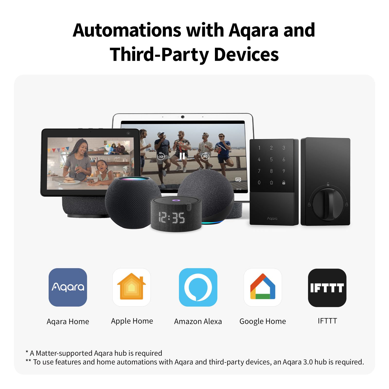 Aqara Smart Lock U50, Keyless Entry Door Lock With Apple Home Key, Bluetooth Deadbolt Lock, App Remote Control, Supports Apple Homekit, Matter, Google Home, Alexa, Ifttt, Black