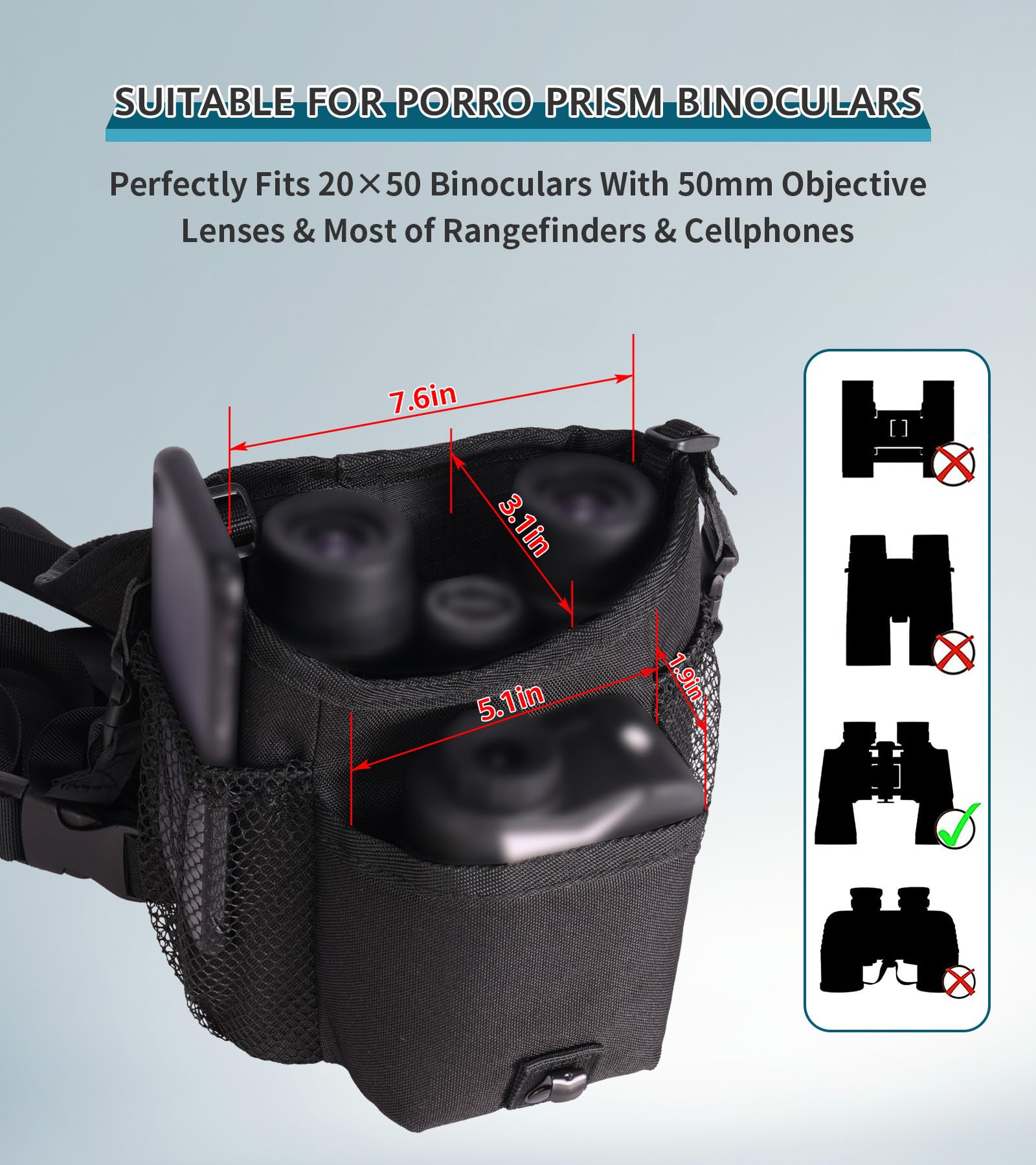 Gaiarena G Gaiarena Binocular Harness Chest Pack, Waterproof Bino Harness With Rangefinder Pouch For 20X50 Binoculars Bino Chest Harness Adjustable Binocular Chest Pack For Hunting Hiking (Full Size)