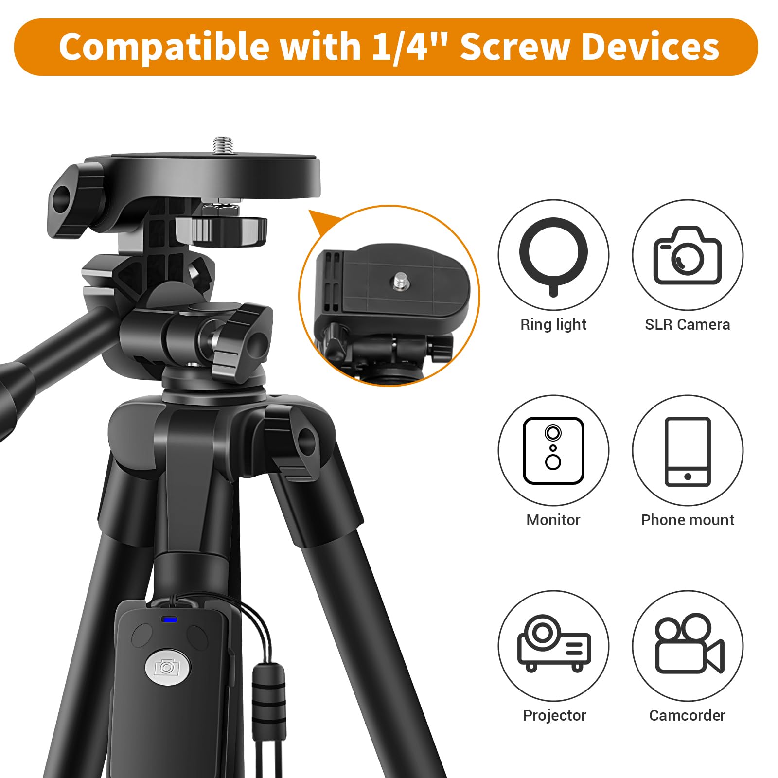 Xxzu Tripod, 67" Camera Tripod With Travel Bag, Cell Phone Tripod With Remote, Aluminum Portable Tripod Stand With Phone Tripod Mount & 1/4”Screw, For Phone/Camera/Projector/Dslr/Slr