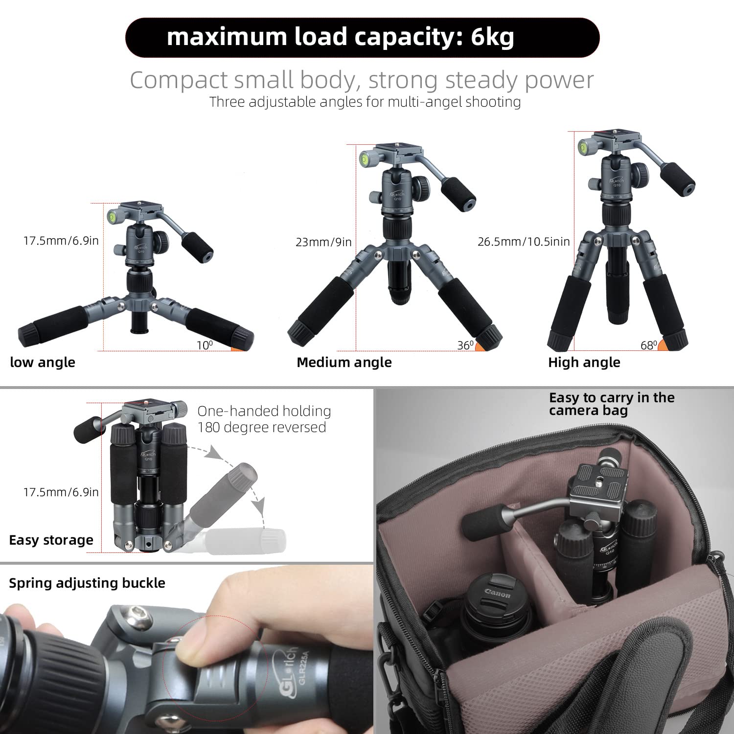 Glorich Portable Tabletop 20” Mini Tripod With 360 Degree Ball Head, Aluminum Alloy Small Travel Desktop Tripod Max Load 13 Lbs Compatible With Dslr Camera Sony Canon Nikon Video Camcorder Phones