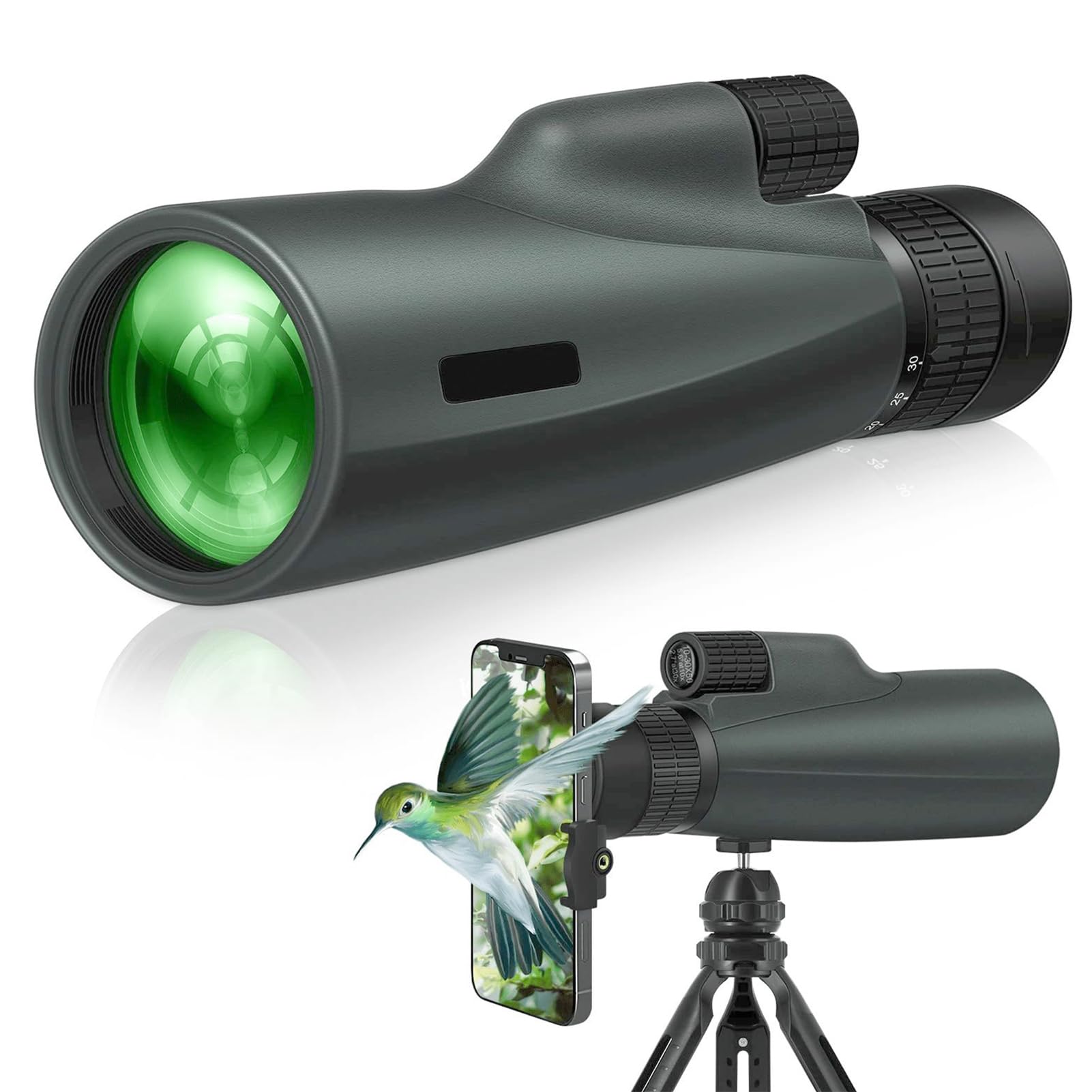 Tiyimiyuxu 10-30X50 Zoom Monocular Telescope For Adults - High Power Hd Monocular With Tripod & Adapter, Rubber Armor,Waterproof Large Objective Monoculars - For Opera, Bird Watching, Hiking,Travel