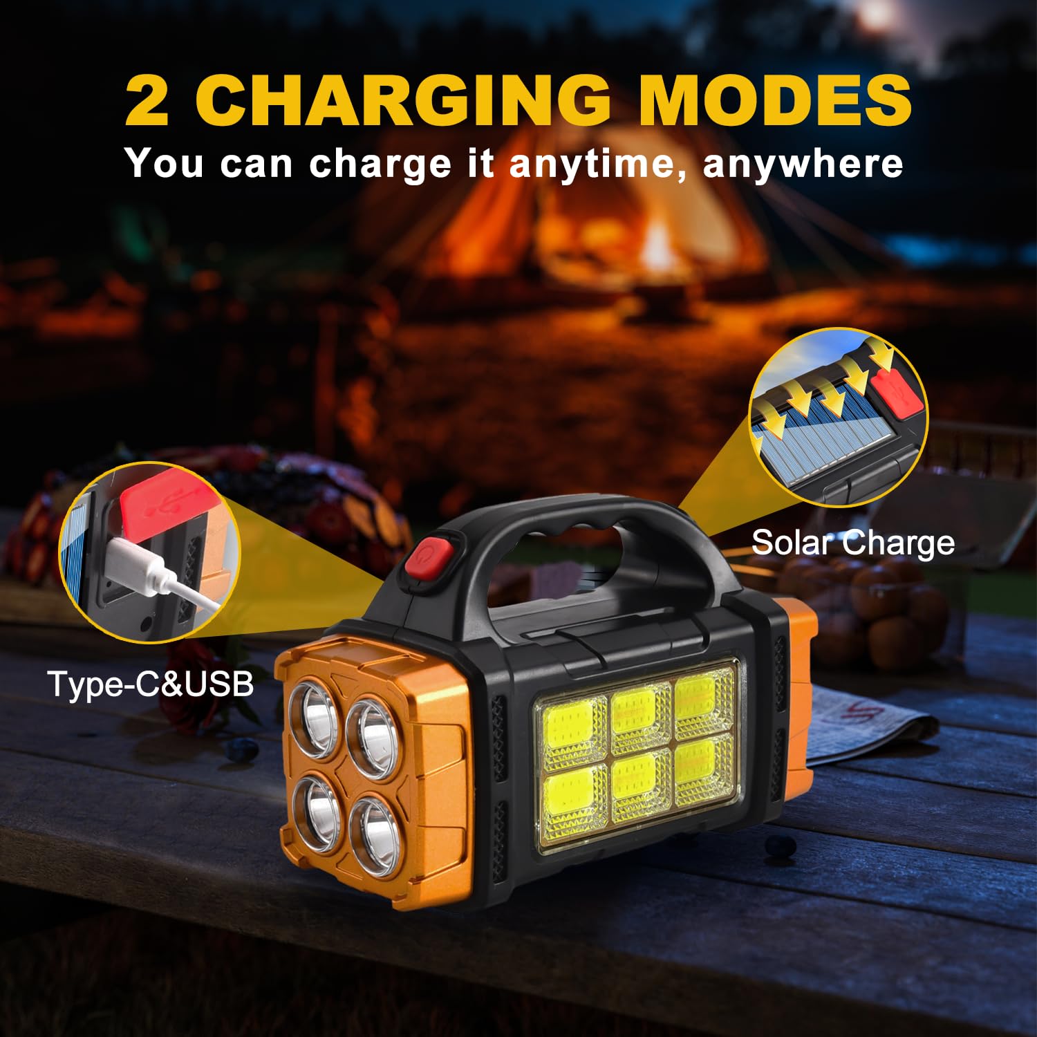 Msetgrd Solar Led Flashlight, High Lumen Handheld Rechargeable Outdoor Spotlight, 4 Light Mode Searchlight For Camping Emergencies Hunting