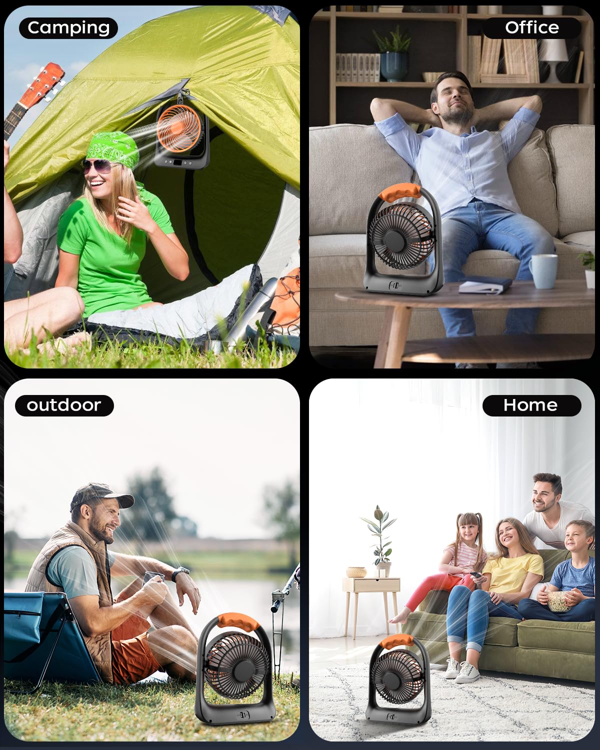 Frsara 6" Rechargeable Camping Fan, Battery Operated Small Portable Fan With 3 Speeds & 6H Runtime
