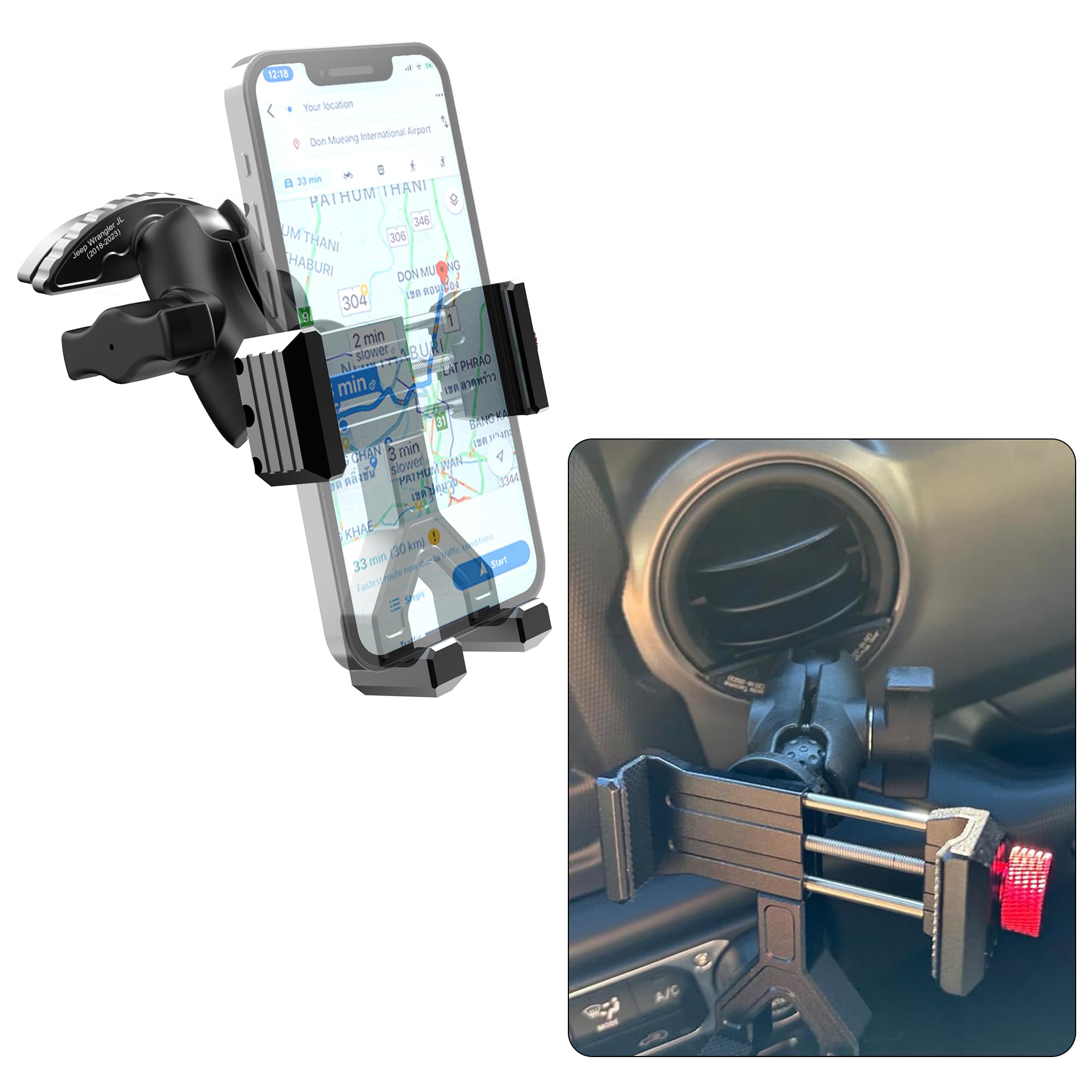 Easeord  Phone Mount For 2018- Jeep Wrangler Jl & Gladiator Jt & Sahara, Wrangler Air Vent 360° Rotation Cell Phone Holder Compatible Iphone Android Smartphone