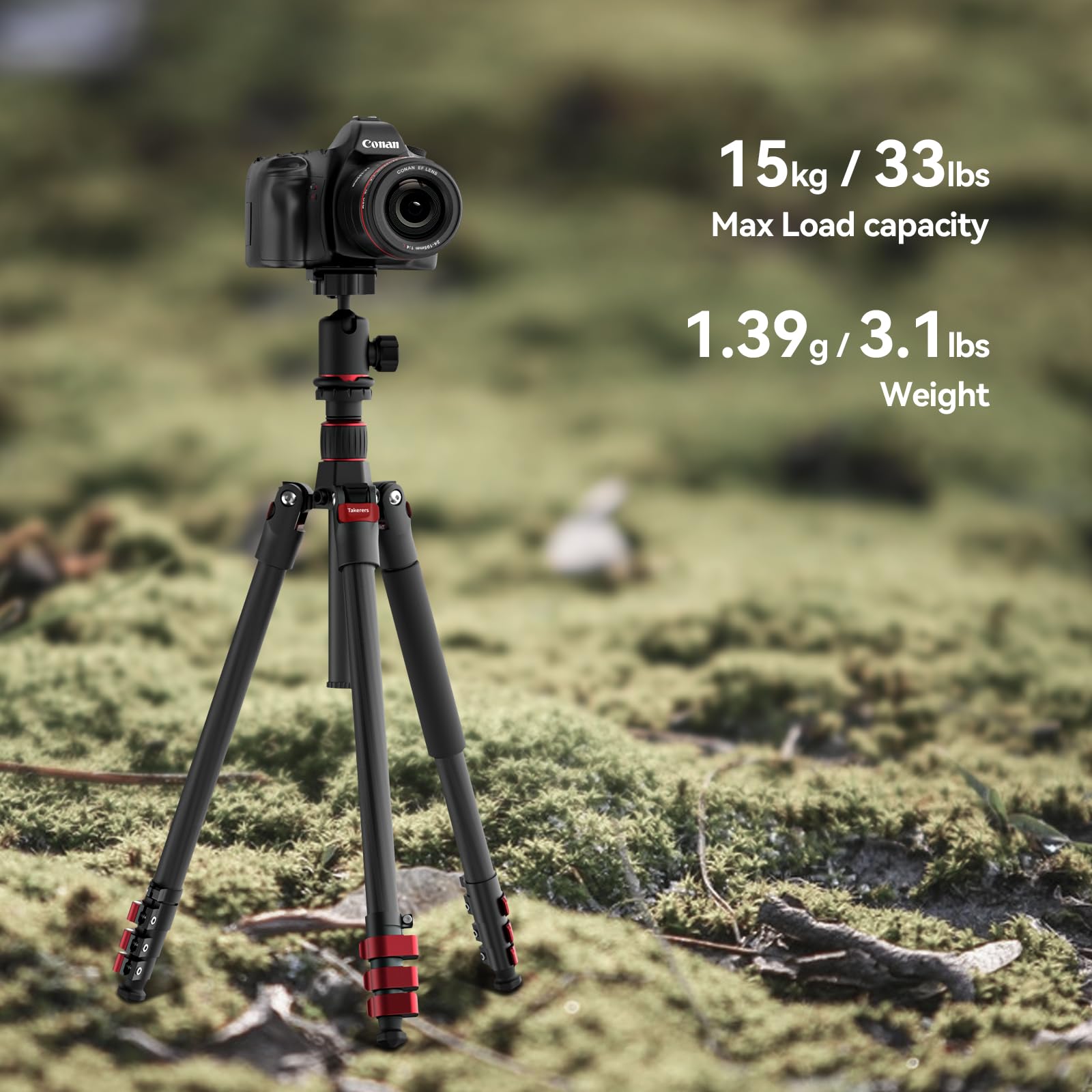 Takerers Carbon Fiber Tripod For Camera Dslr, 62''/158Cm Professional Camera Tripod Stand, Travel Portable Video Compact Stand For Sony Nikon Canon Dslr Etc,360° Mental Ball Head, Max Load 26.5Lb/12Kg