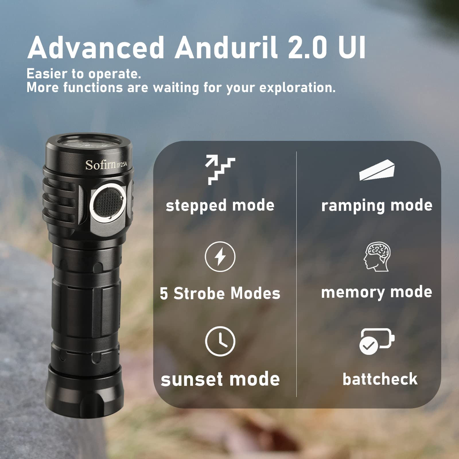 Sofirn If25A Rechargeable Flashlight Max 3800 Lm, Flashlight High Lumens With 4X Sst20 6500K Led, Anduril Ui 2, For Camping, Hiking, Fishing