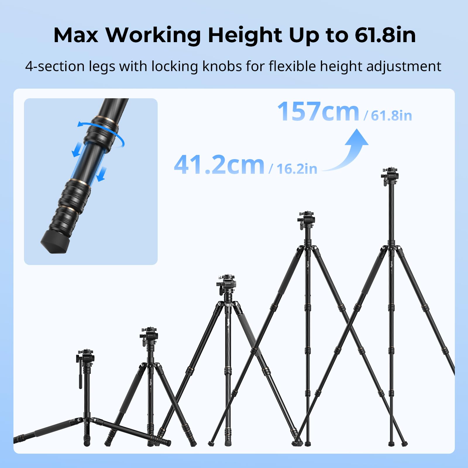 Smallrig Ct150 Carbon Fiber Travel Video Tripod, 61.8'' Max Load 3Kg / 6.6Lb For Cameras, Dslr - 4937