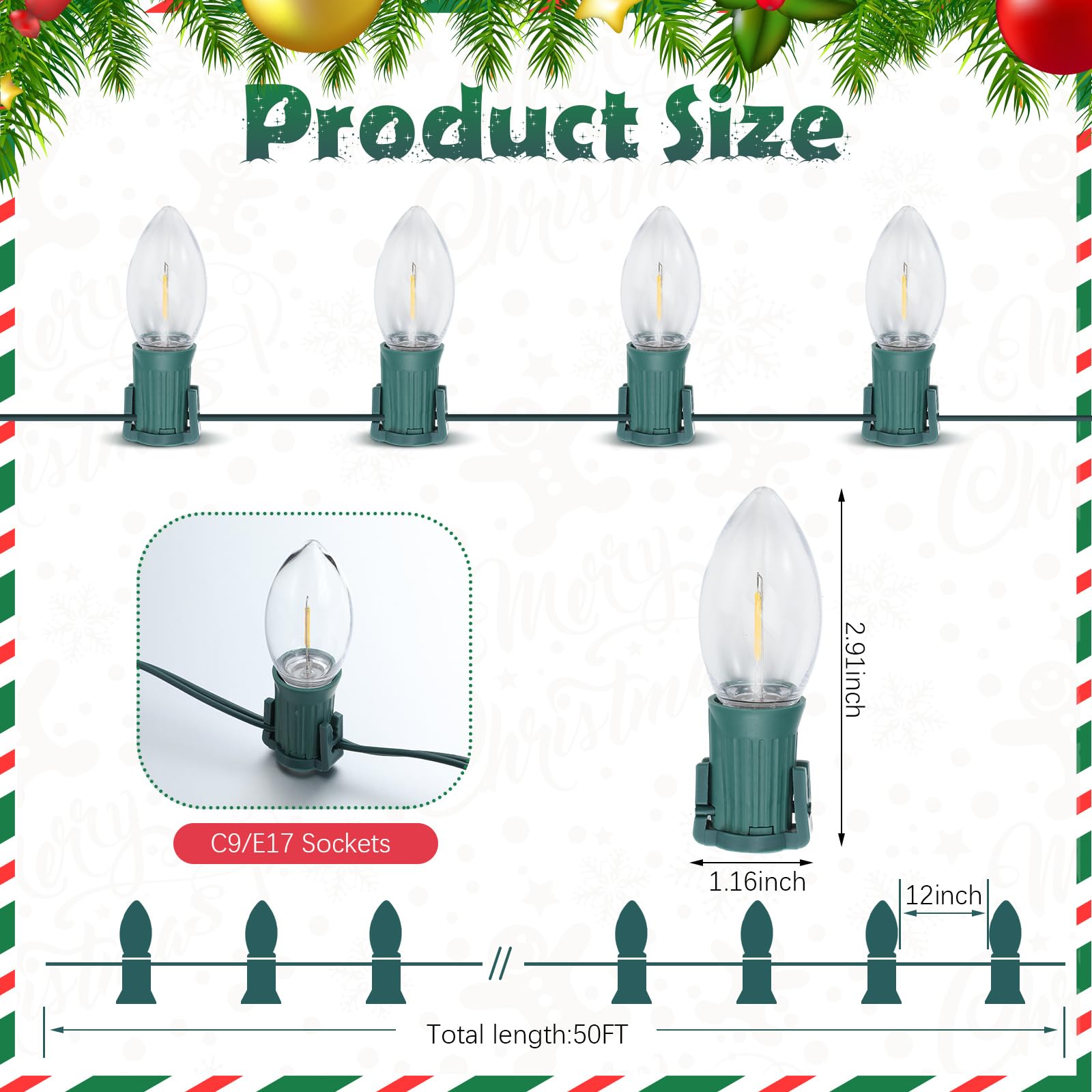 Rossesay C9 Magnetic Christmas String Lights - Outdoor Christmas Light With Shatterproof Led Bulbs For Patio Event Decoration(50 Ft,Warm)