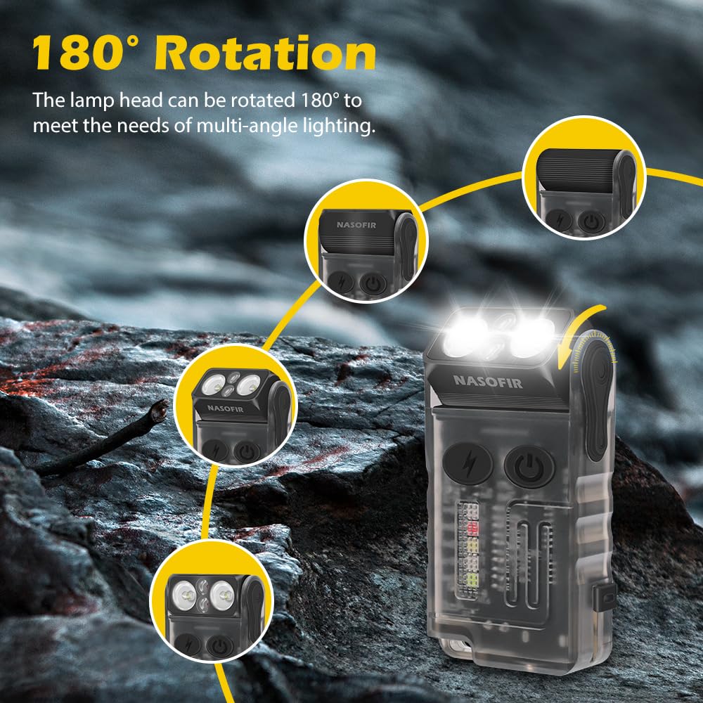 Nasofir V20 Small Powerful Edc Flashlight, High Lumens 1000 Lm Usb C Rechargeable Mini Led Keychain Pocket Led Flash Light With Clip, Cob Side Light, Magnetic Base & Beeping Alarm - 14 Modes, Ip67